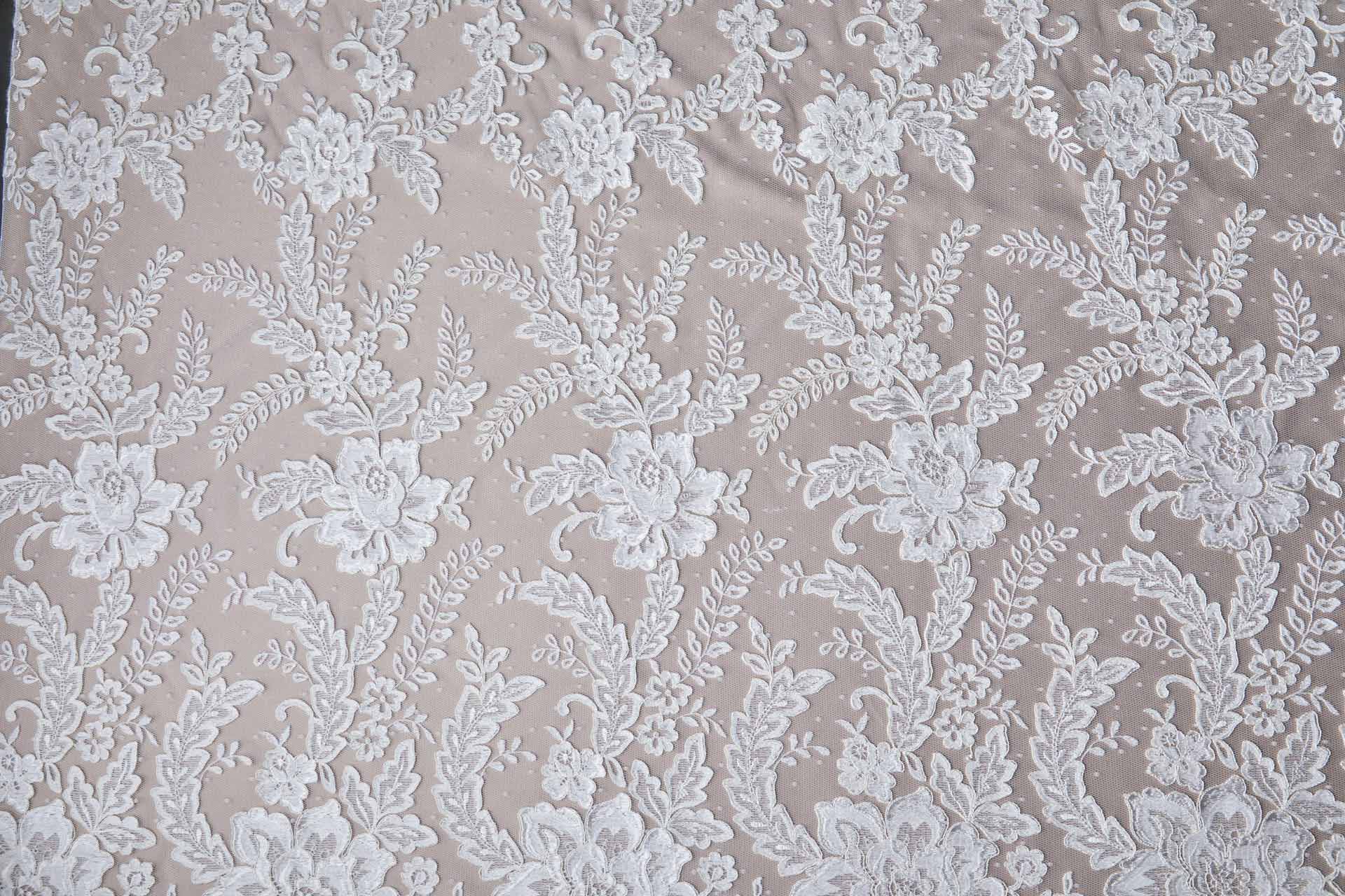 Corded Embroidered Tulle Lace - Ivory fabric, image 8 of 9