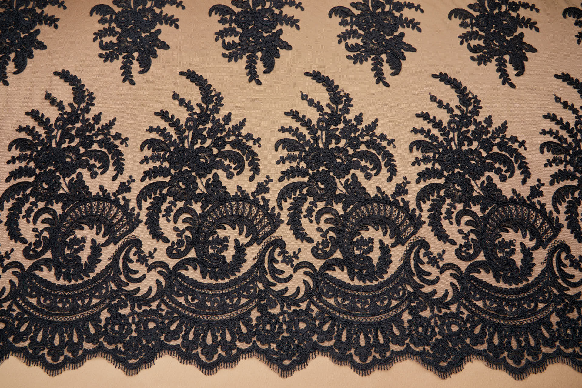 Corded Embroidered Tulle - Black - Double Scallop fabric, image 8 of 10