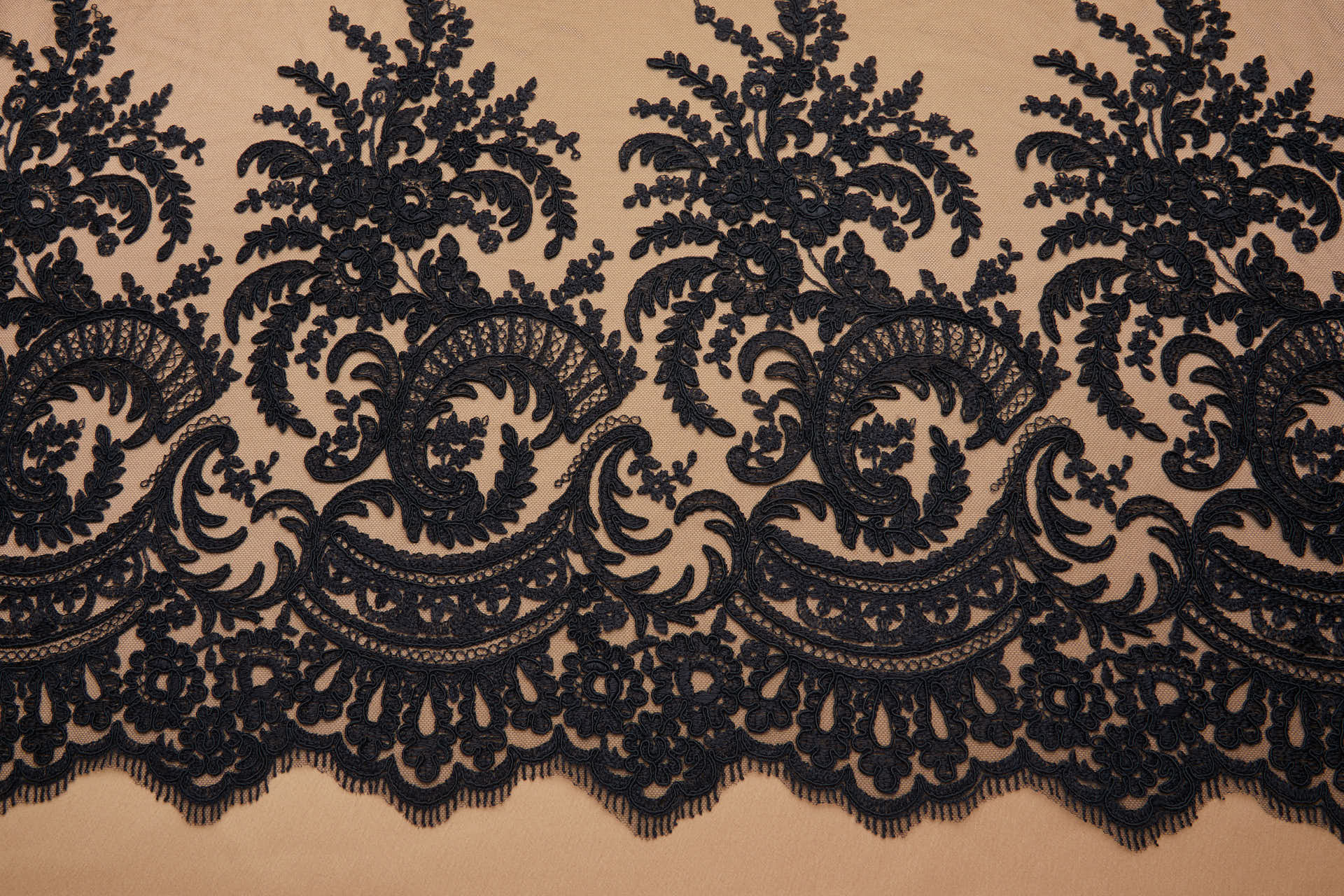 Corded Embroidered Tulle - Black - Double Scallop fabric, image 6 of 10