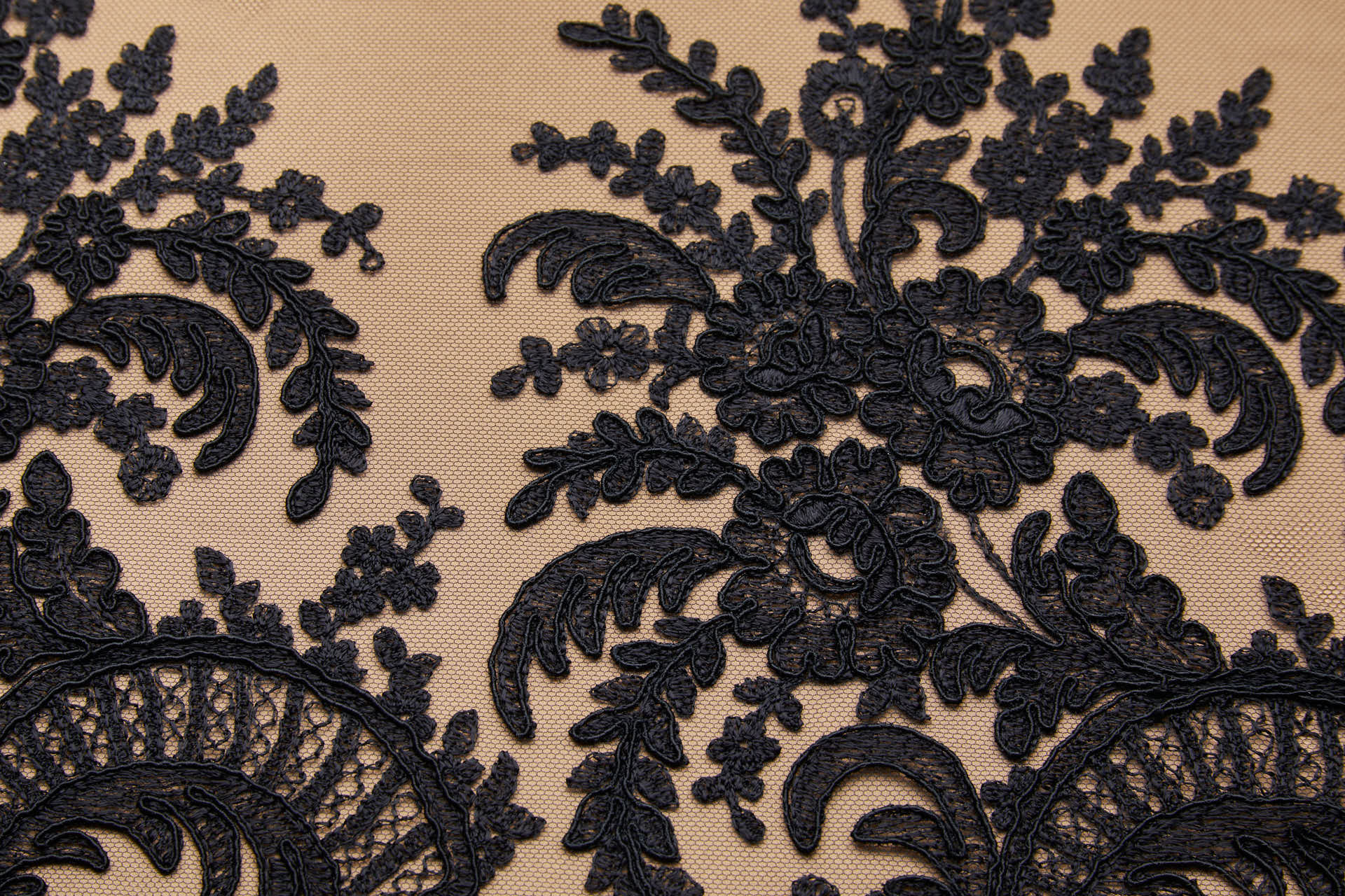 Corded Embroidered Tulle - Black - Double Scallop fabric, image 4 of 10