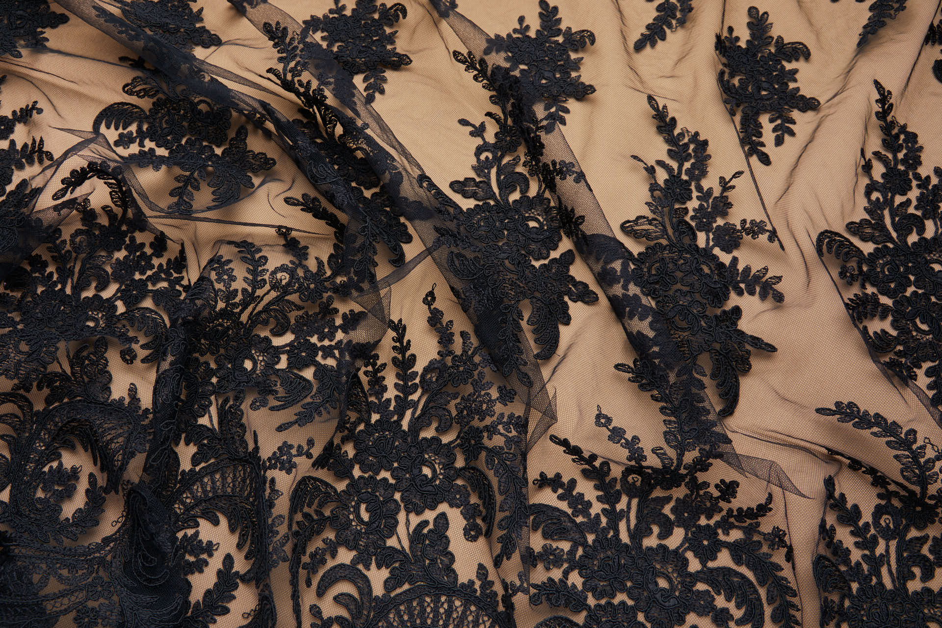 Corded Embroidered Tulle - Black - Double Scallop fabric, image 2 of 10