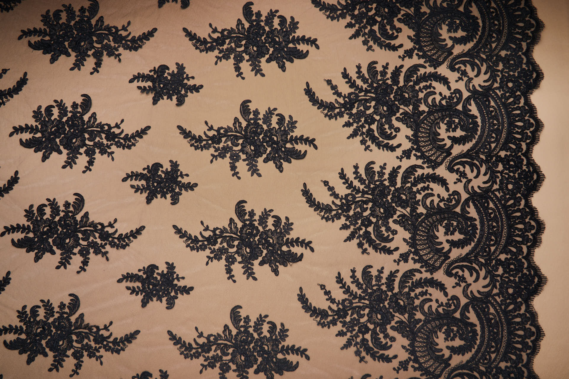 Corded Embroidered Tulle - Black - Double Scallop fabric, image 5 of 10