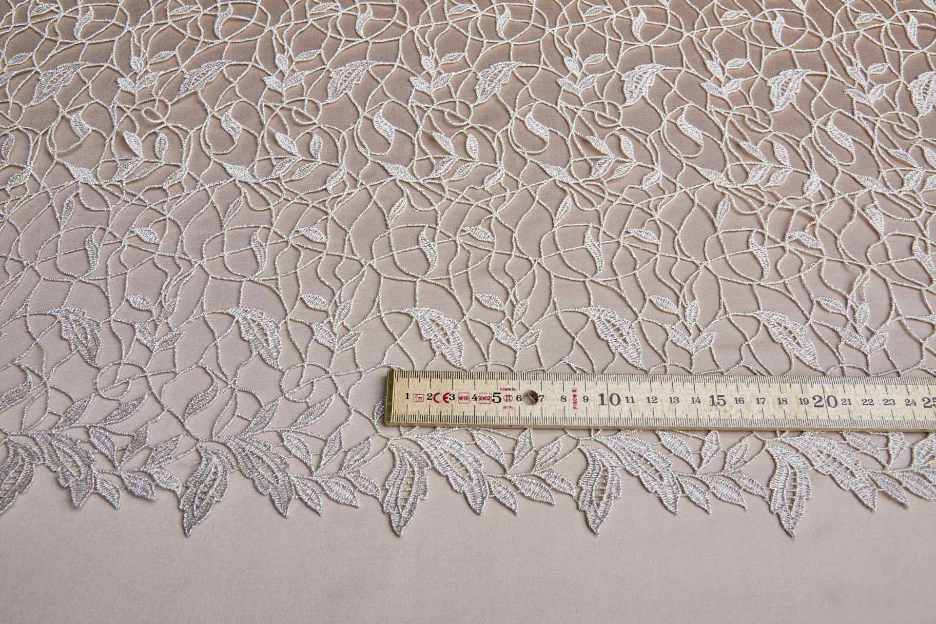 Guipure Lace - Swirl and Leaf Scallop - Pale Gold fabric, image 2 of 7