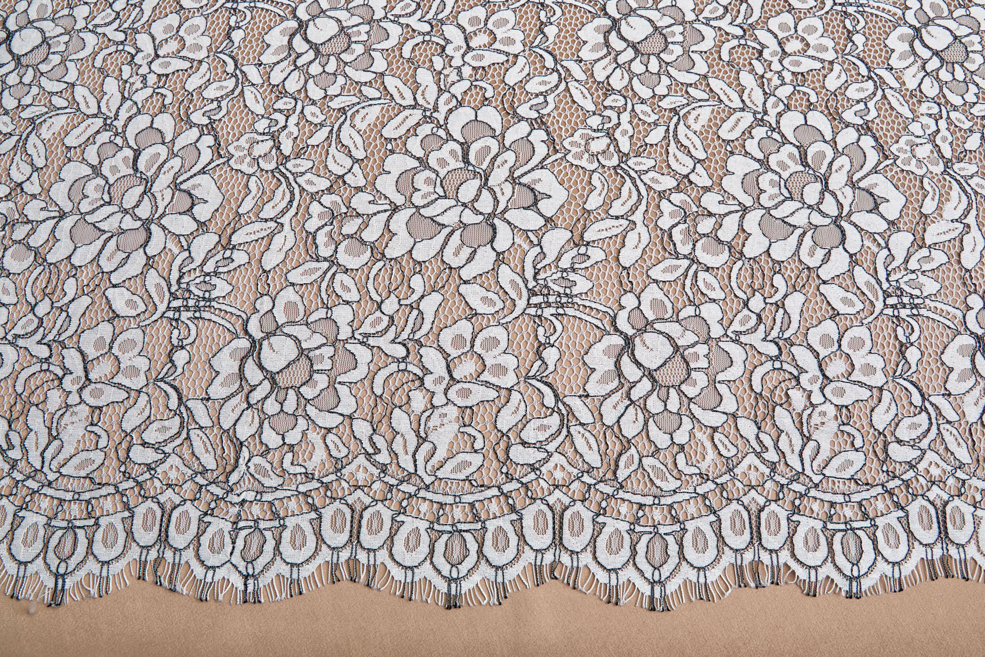 Cream Leavers Lace w/Black Cording - Double Scallop fabric, image 8 of 8