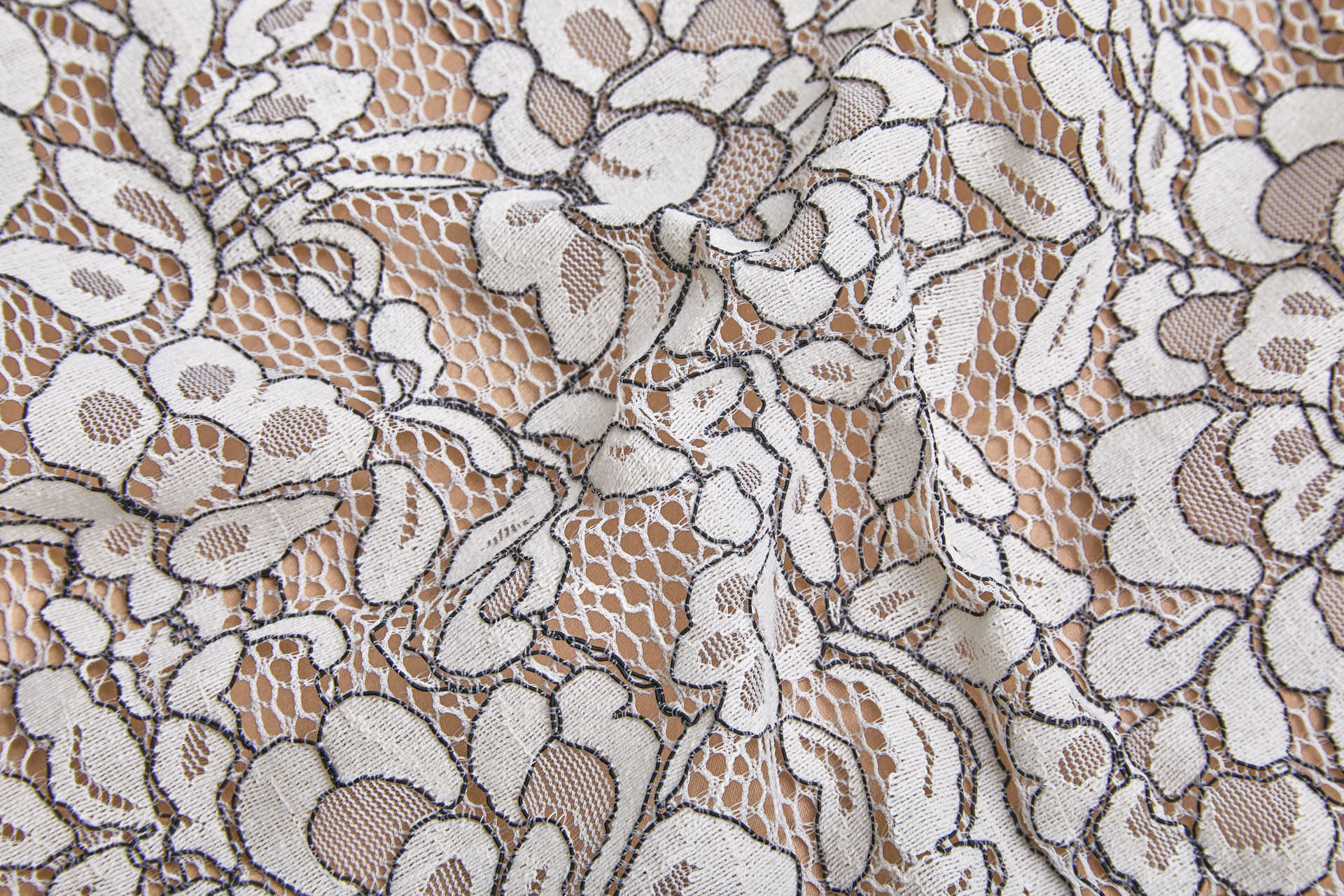 Cream Leavers Lace w/Black Cording - Double Scallop fabric, image 6 of 8