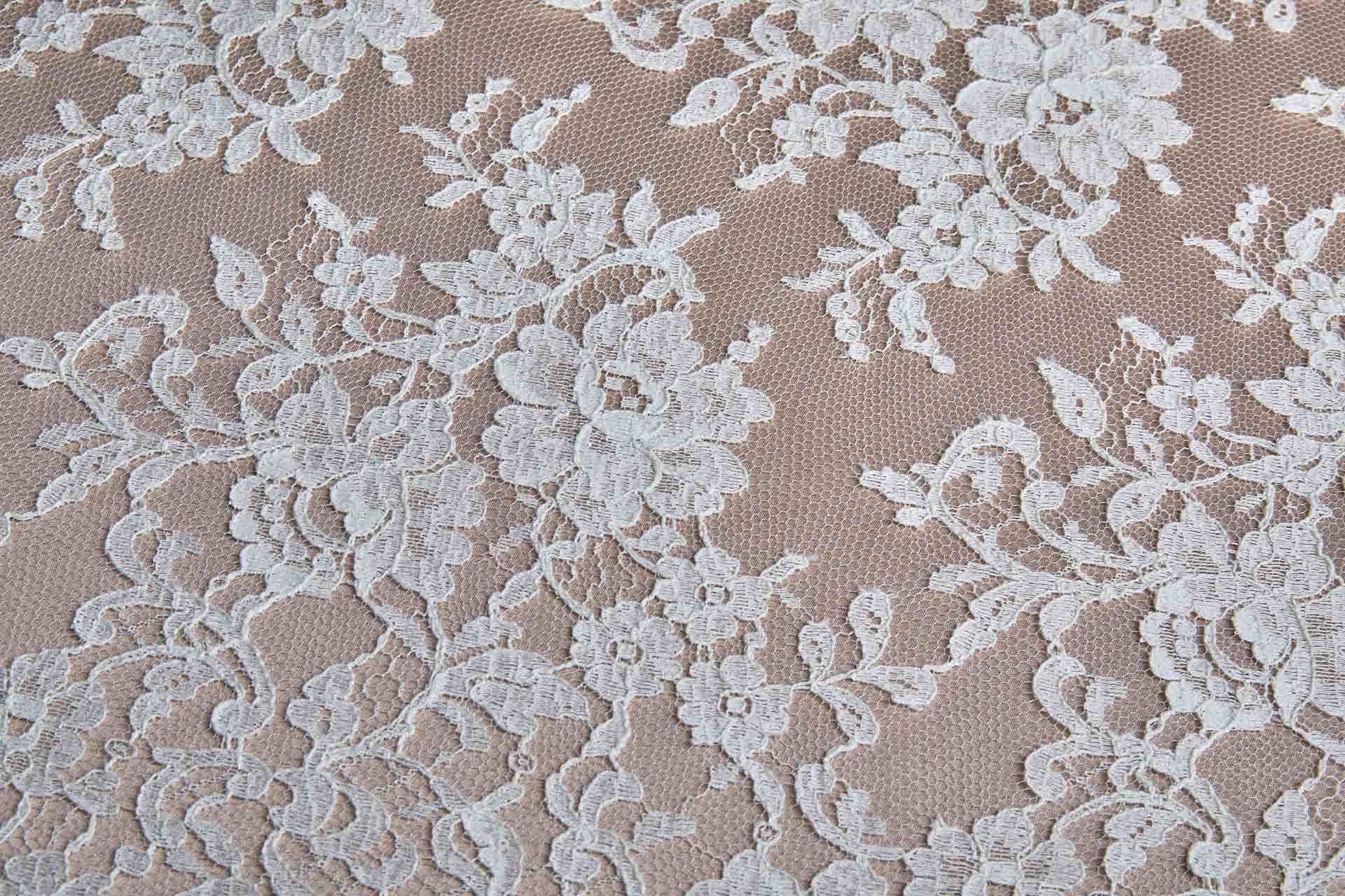 Ivory Leavers Lace - Rose Cluster Design fabric, image 3 of 7