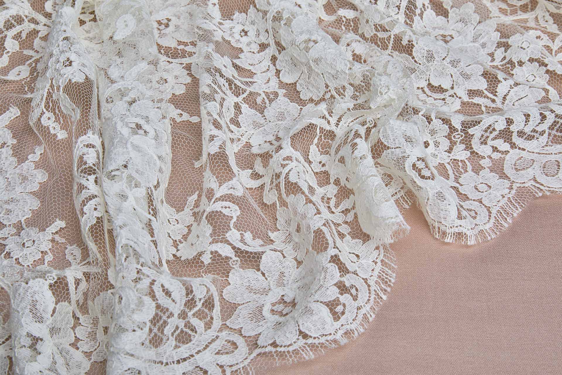 Ivory Leavers Lace - Rose Cluster Design fabric