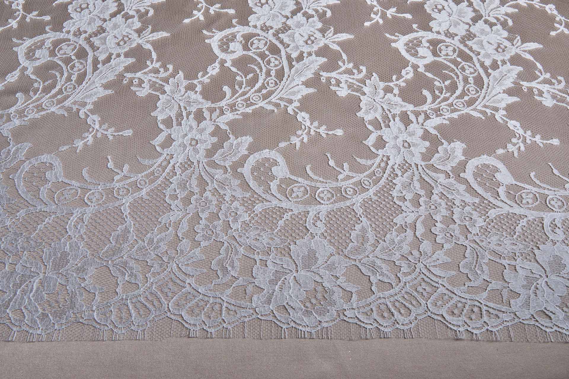 Scroll Border Leavers Lace - White Double Scallop fabric, image 11 of 13