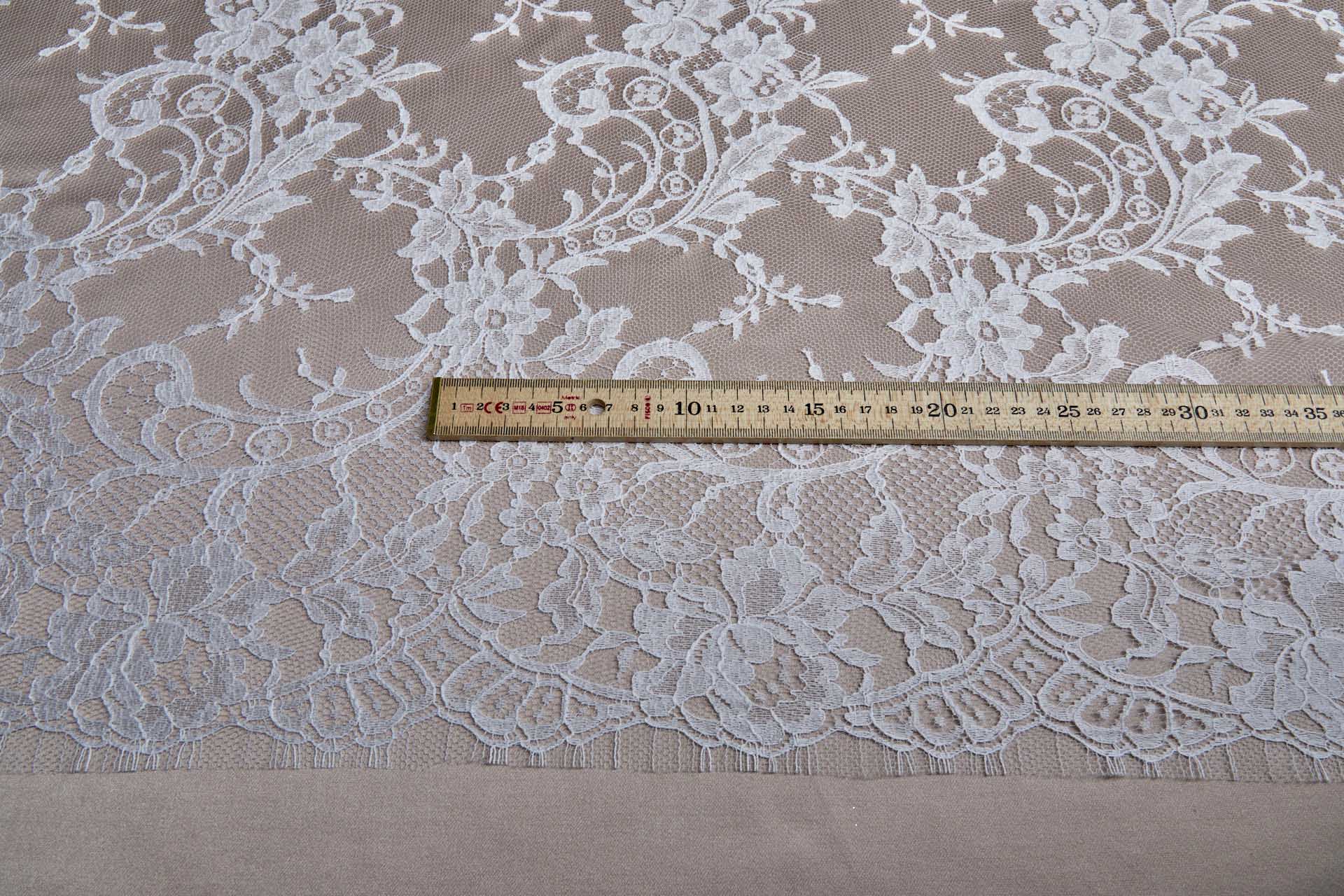 Scroll Border Leavers Lace - White Double Scallop fabric, image 2 of 13