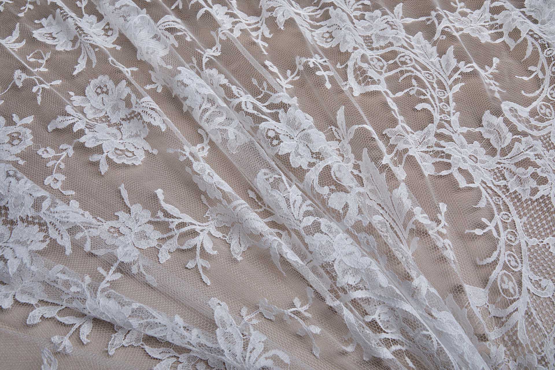 Scroll Border Leavers Lace - White Double Scallop fabric, image 10 of 13