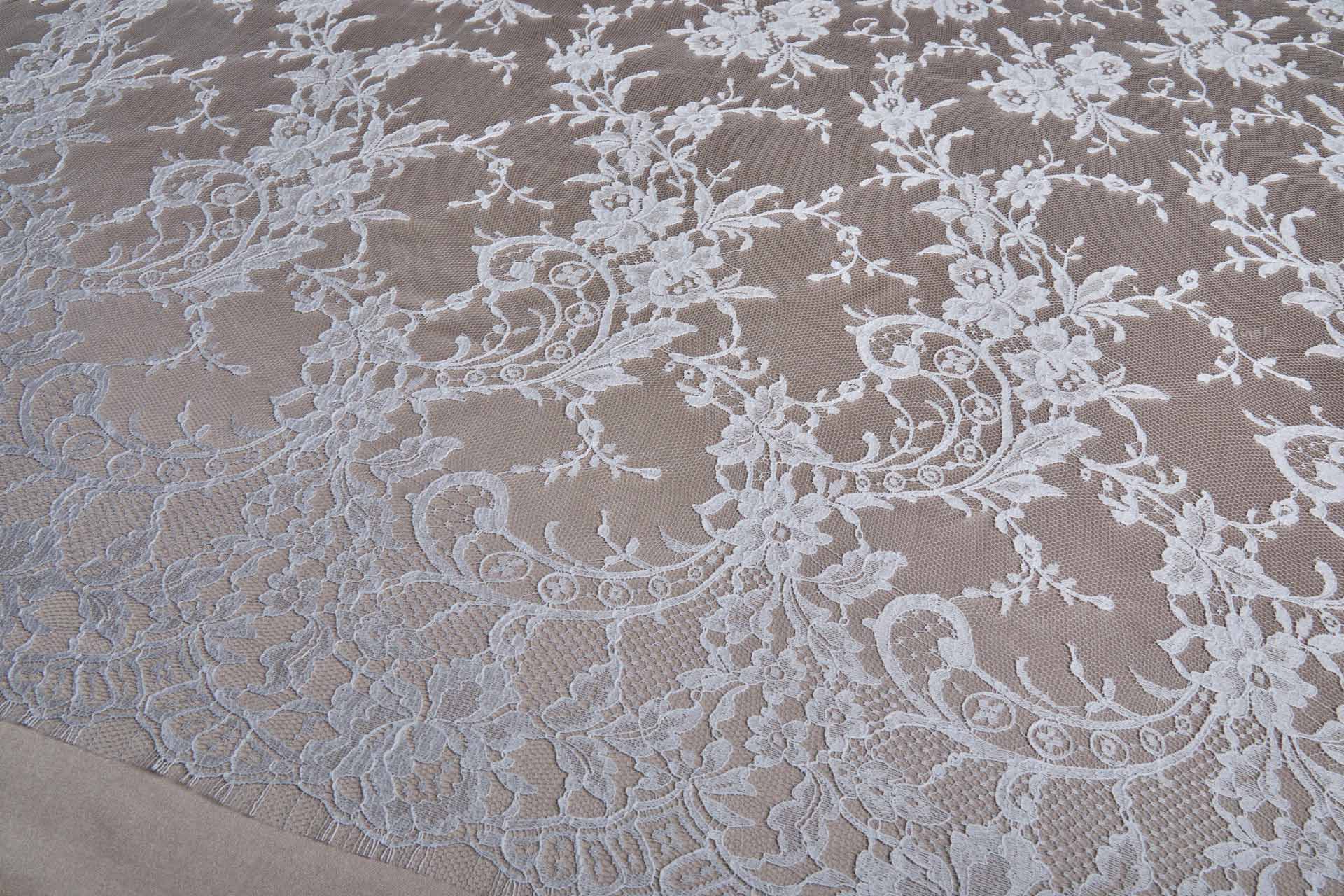Scroll Border Leavers Lace - White Double Scallop fabric, image 3 of 13