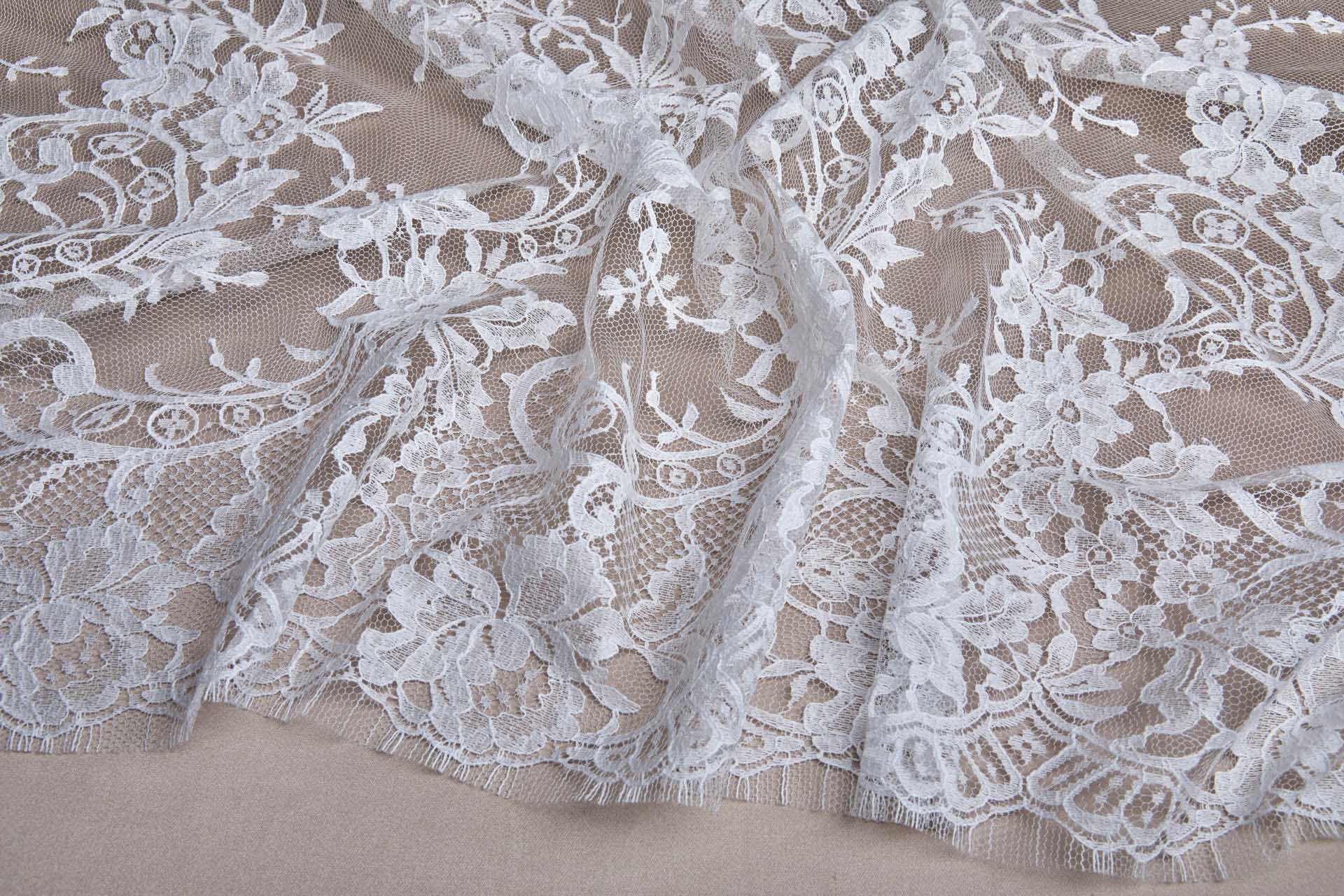 Scroll Border Leavers Lace - White Double Scallop fabric, image 4 of 13