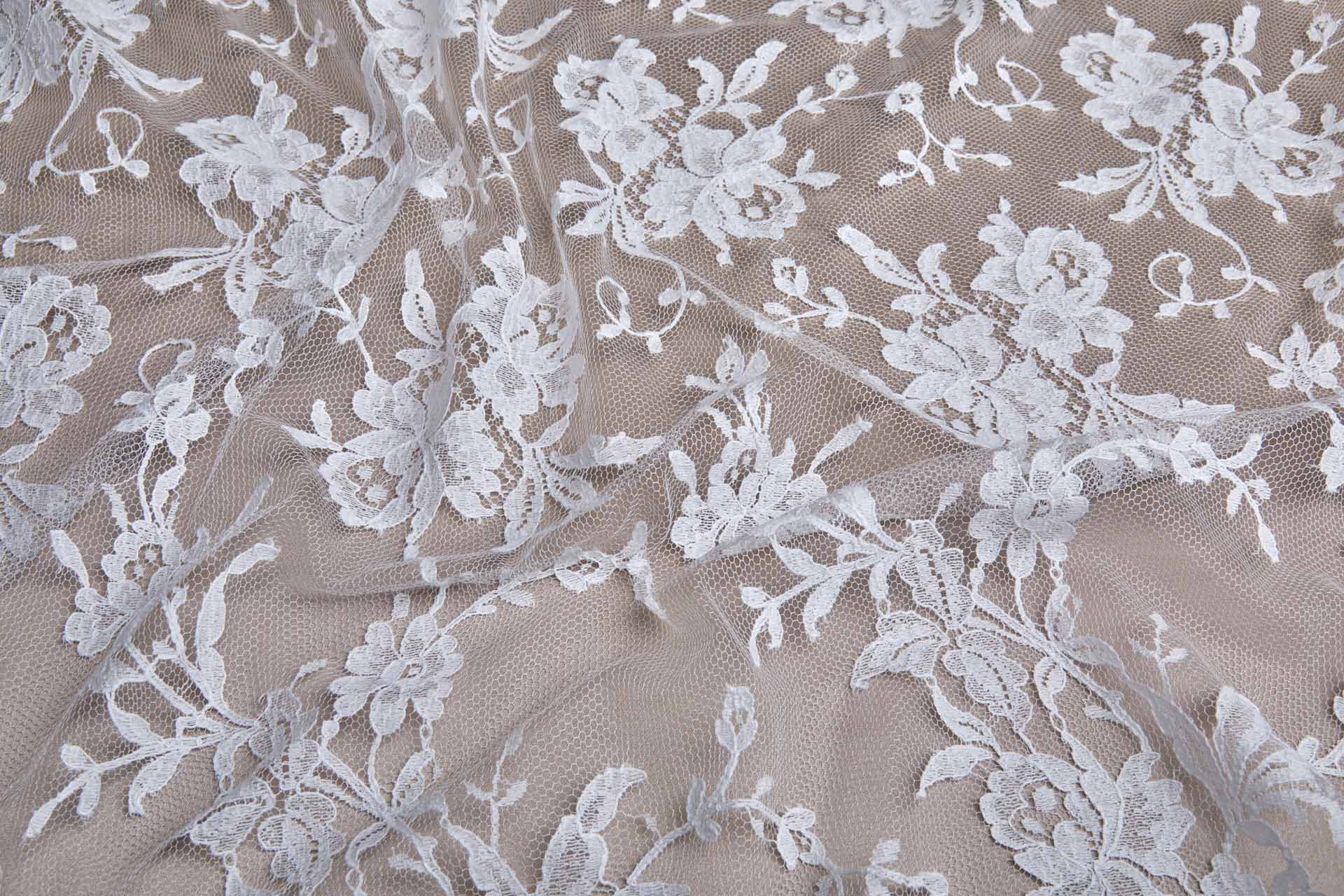 Scroll Border Leavers Lace - White Double Scallop fabric, image 5 of 13