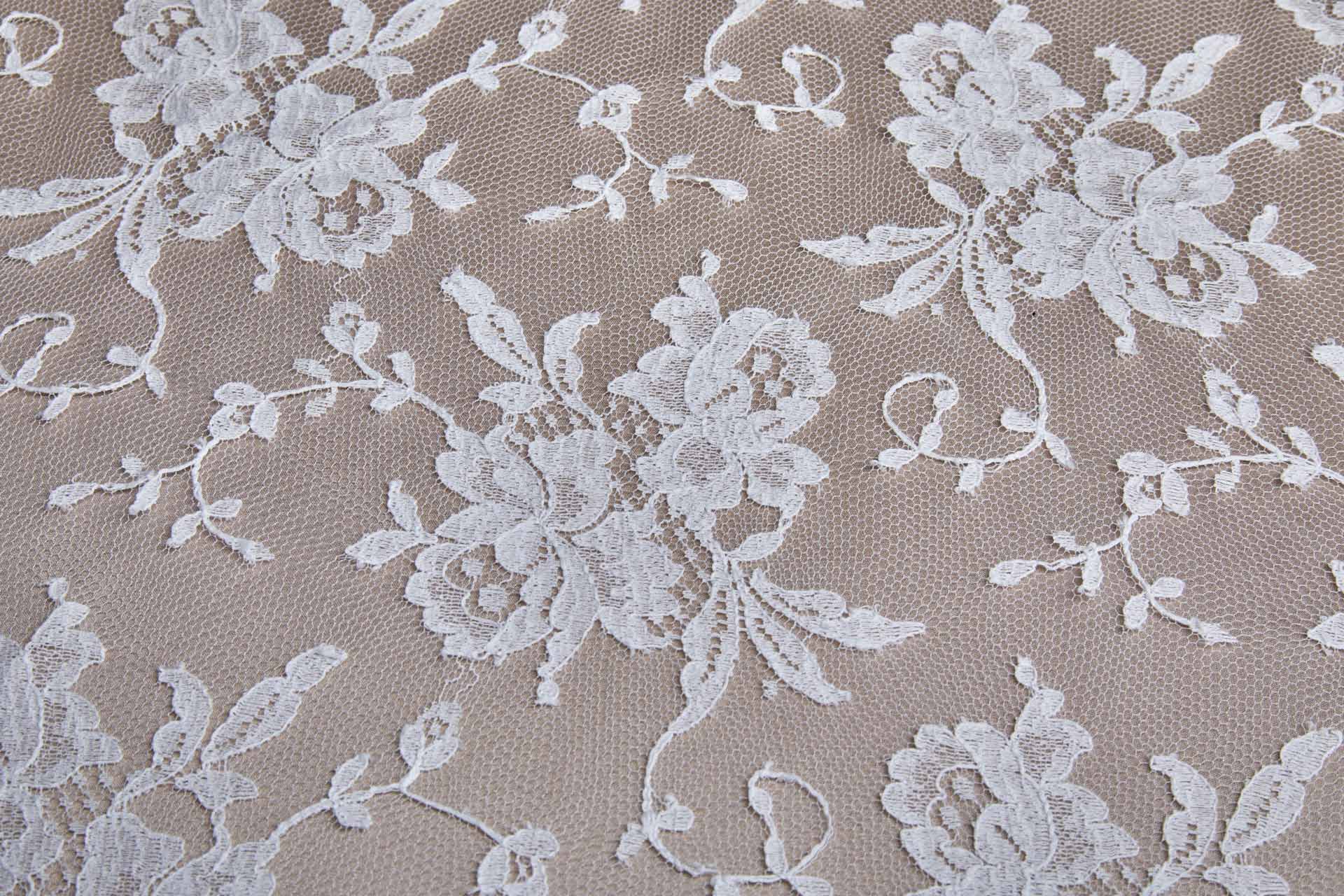 Scroll Border Leavers Lace - White Double Scallop fabric, image 6 of 13