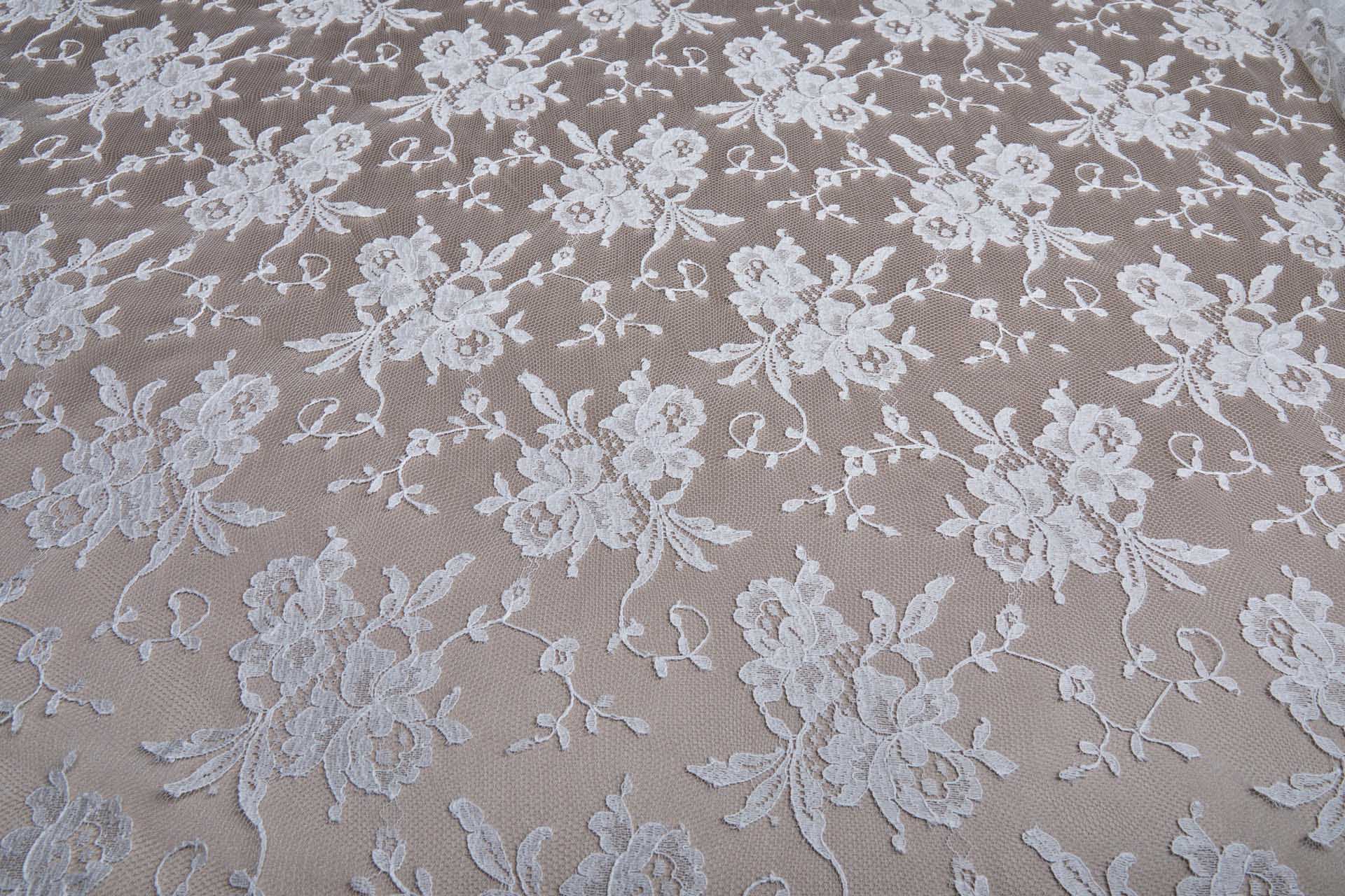 Scroll Border Leavers Lace - White Double Scallop fabric, image 7 of 13