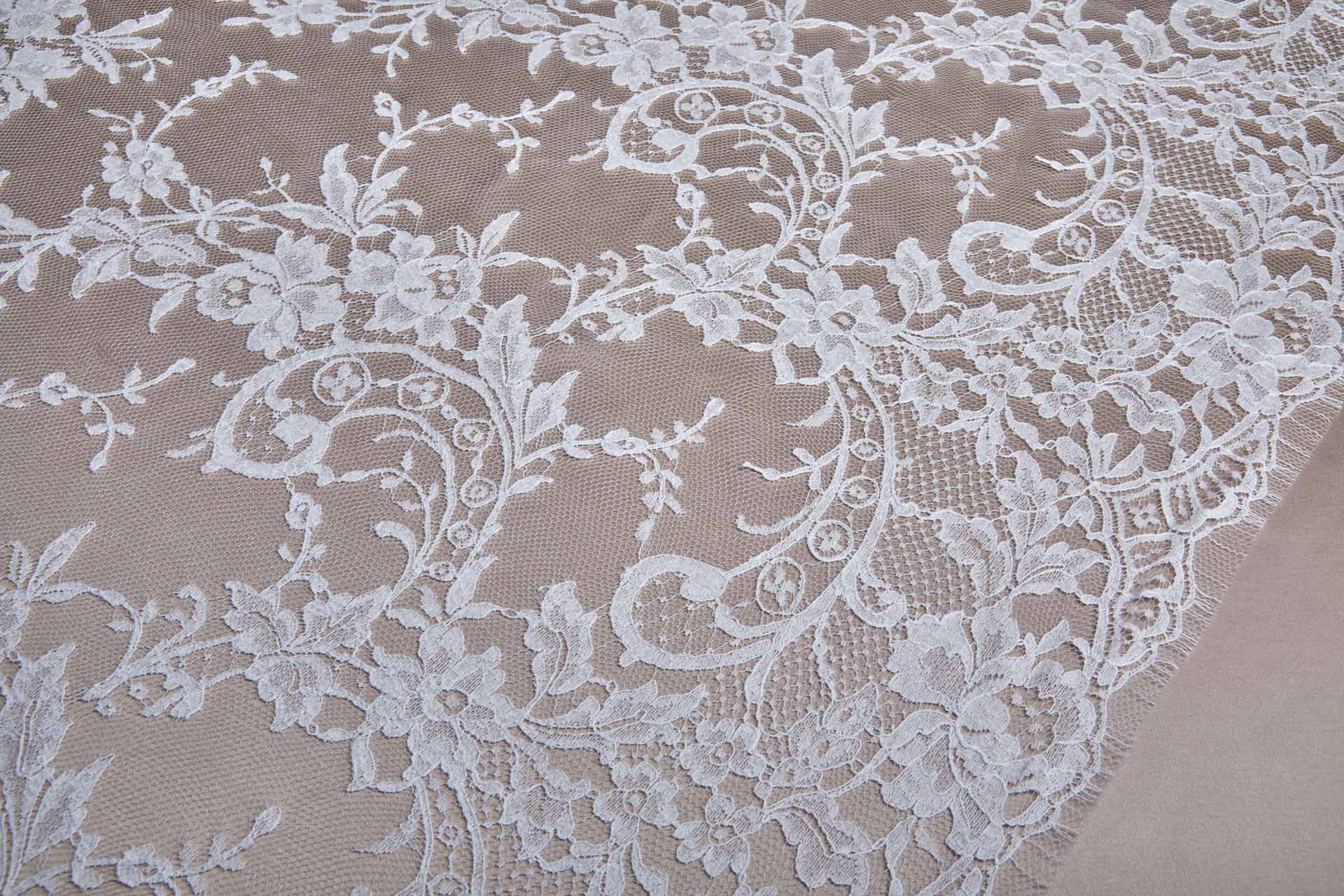 Scroll Border Leavers Lace - White Double Scallop fabric, image 8 of 13