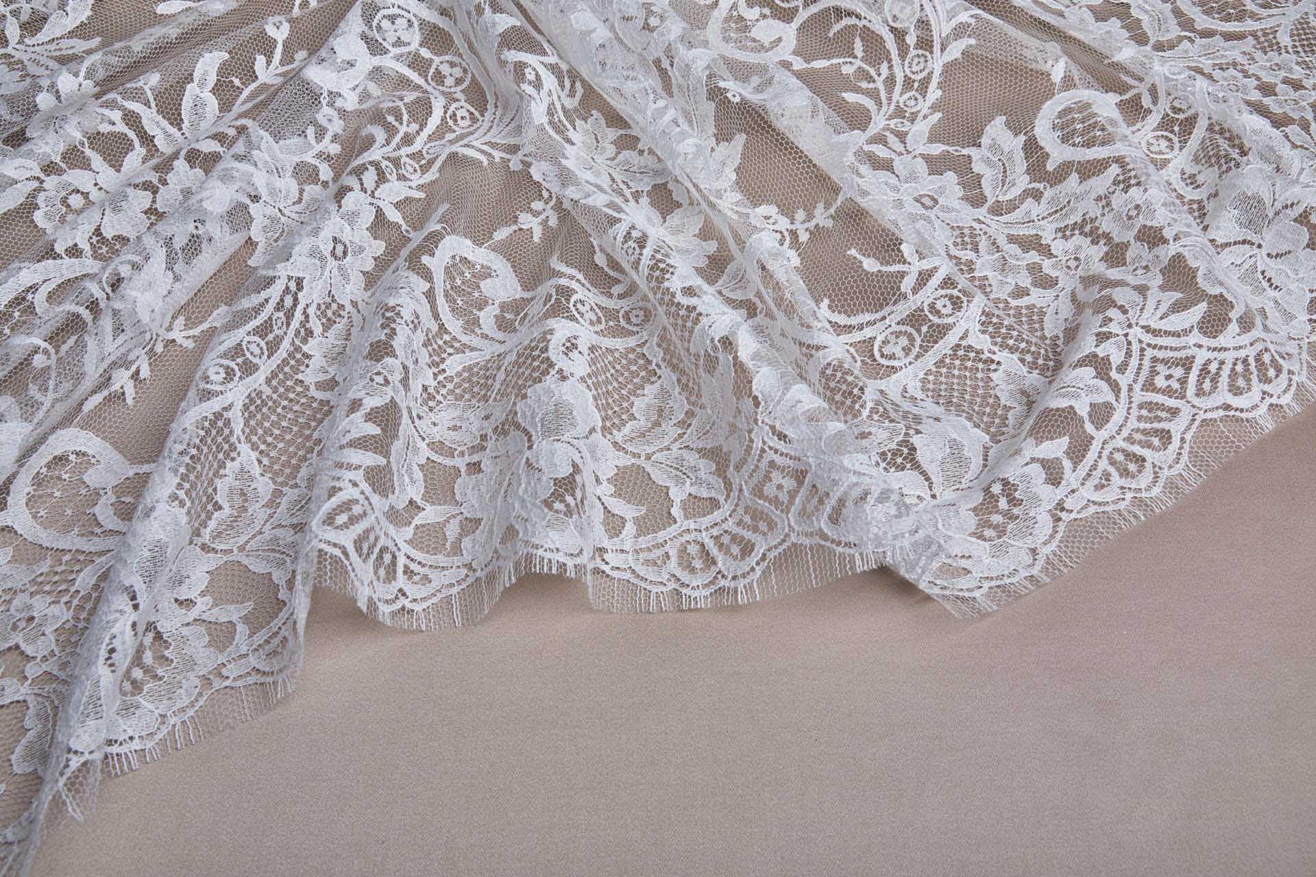 Scroll Border Leavers Lace - White Double Scallop fabric, image 9 of 13