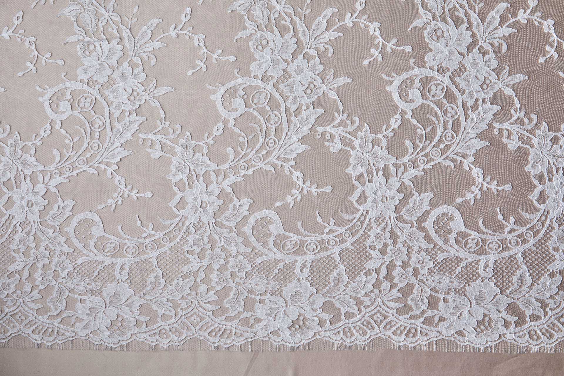Scroll Border Leavers Lace - White Double Scallop fabric, image 13 of 13