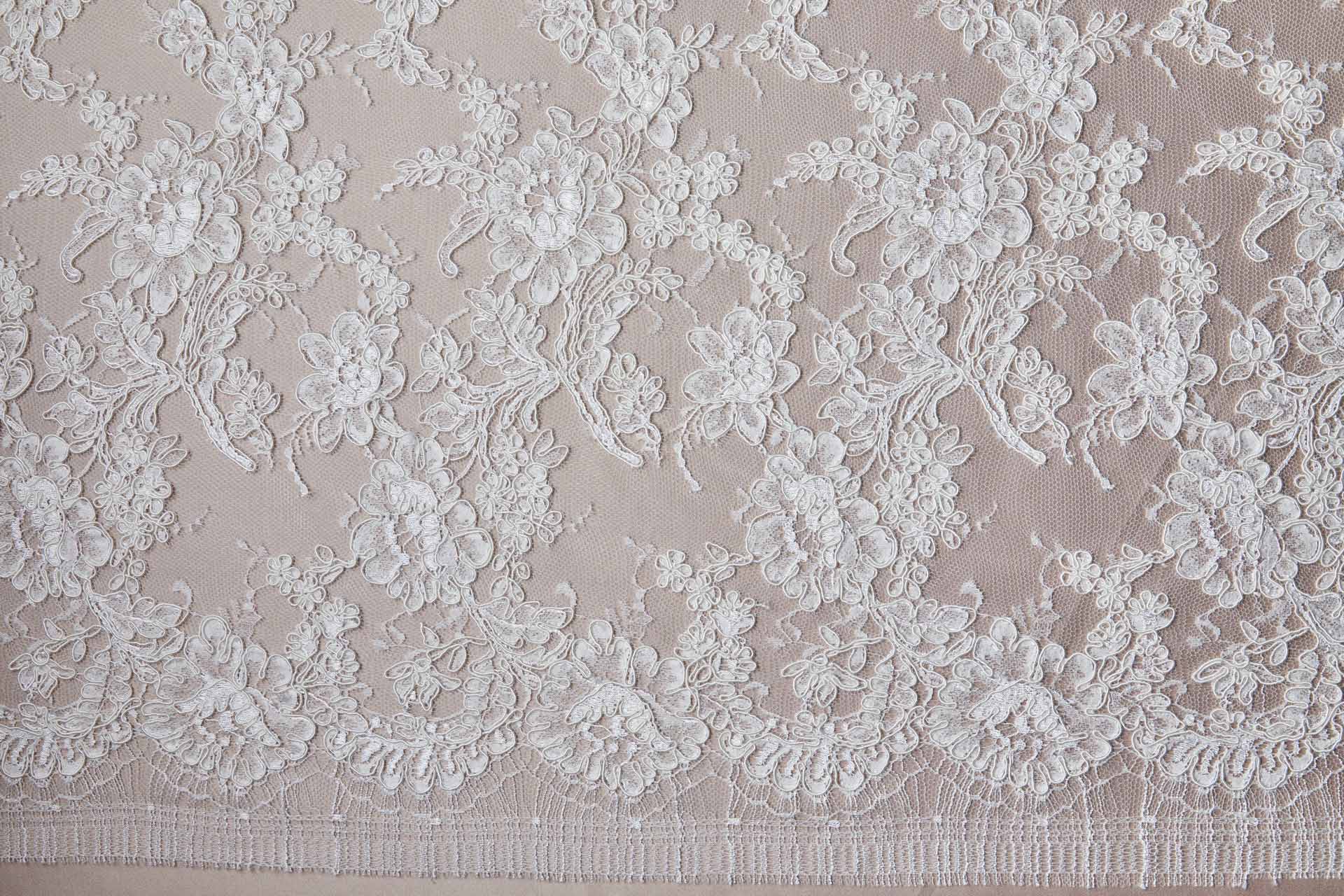 Corded Leavers Lace Rose with Stem Ivory fabric, image 10 of 12