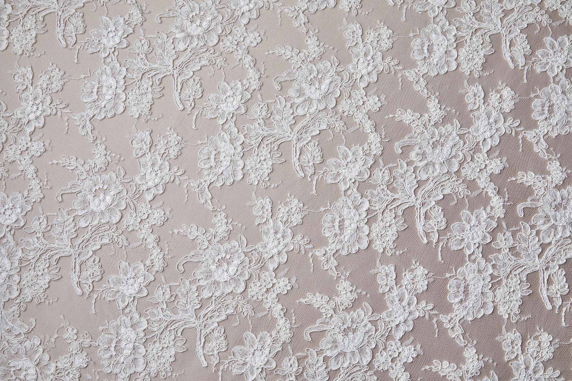 Corded Leavers Lace Rose with Stem Ivory fabric, image 11 of 12