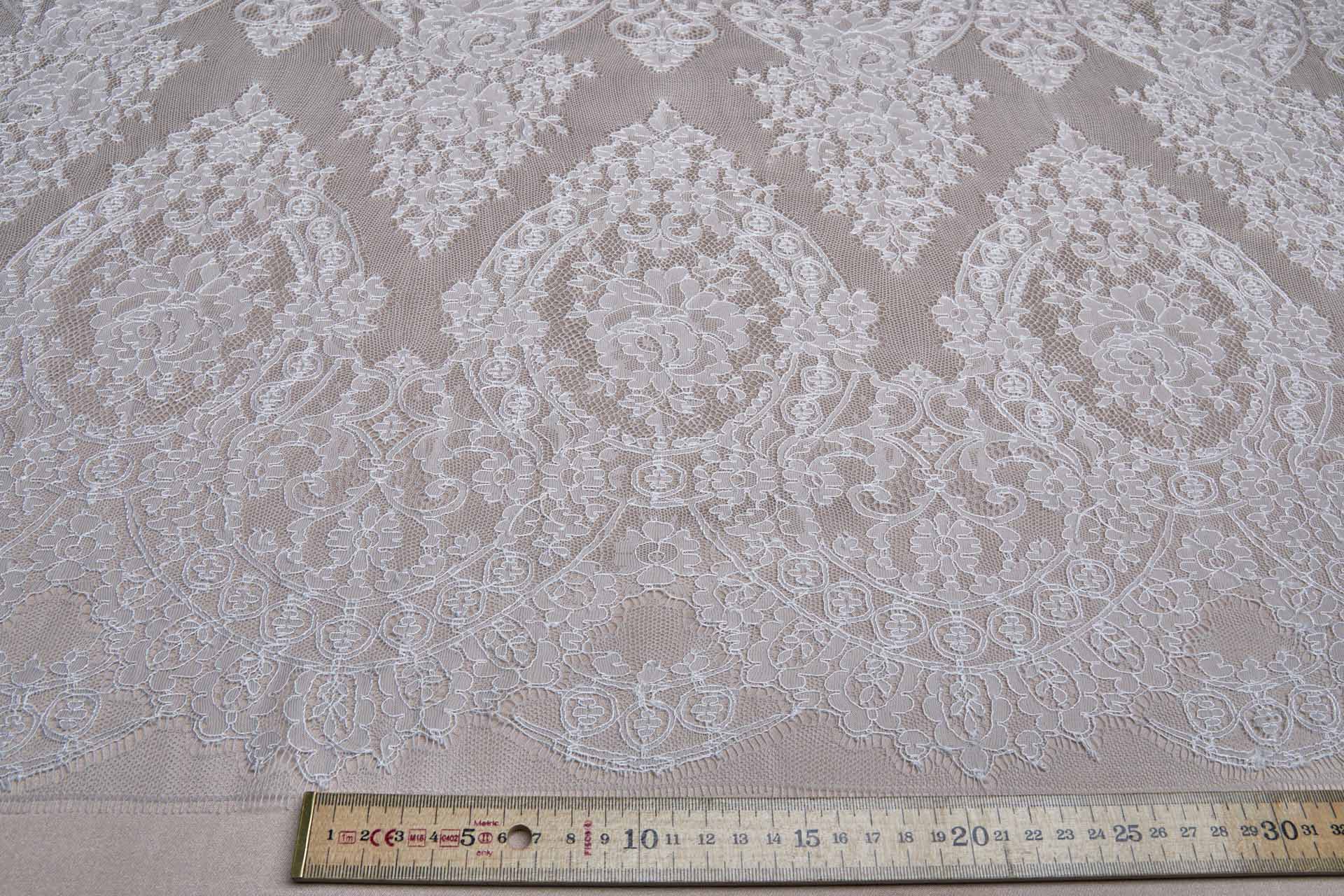 Floral Chantilly Lace - Ivory Double Scallop fabric, image 2 of 10