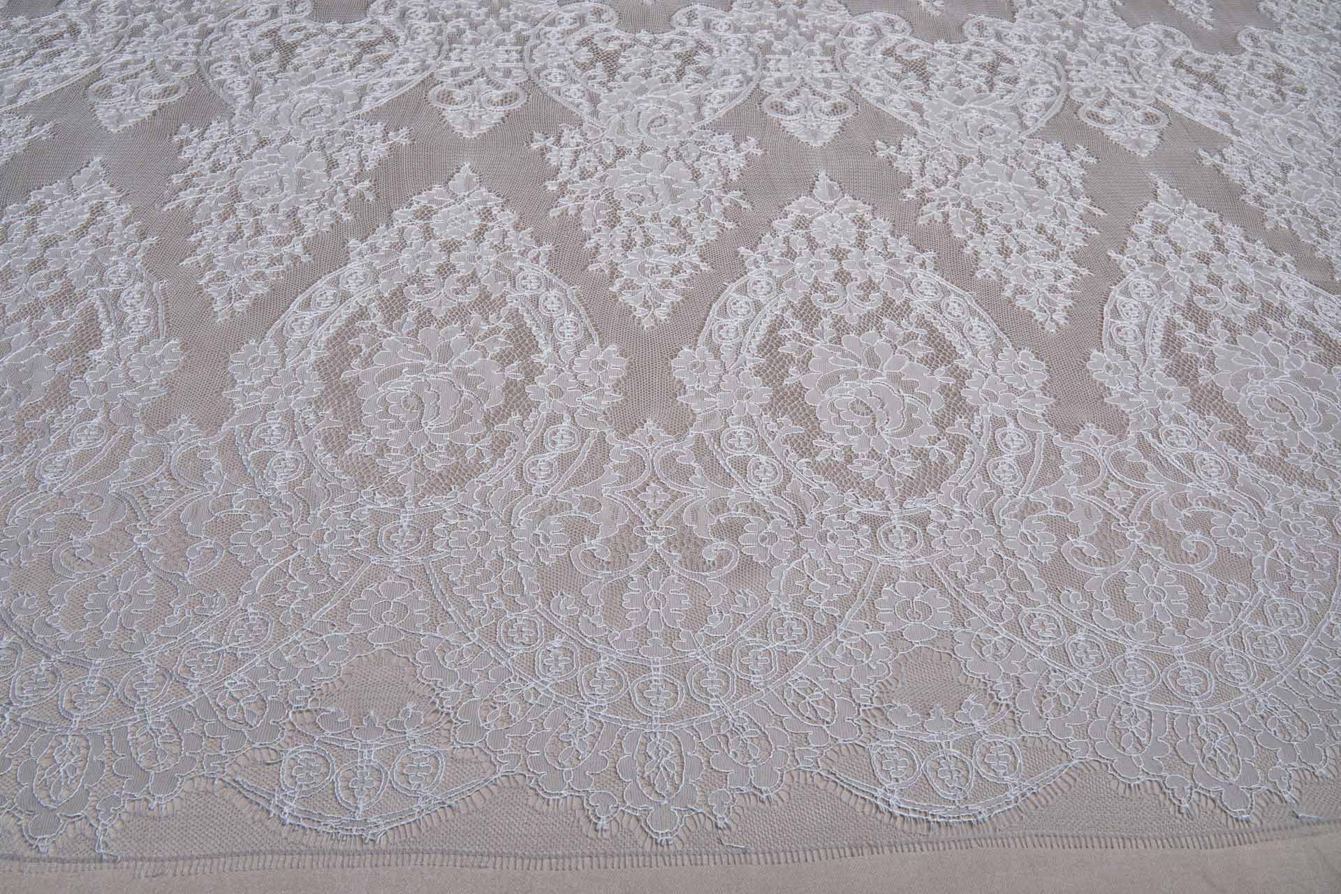 Floral Chantilly Lace - Ivory Double Scallop fabric, image 3 of 10