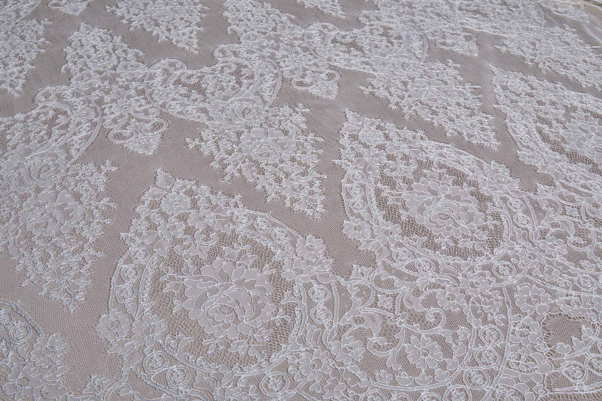 Floral Chantilly Lace - Ivory Double Scallop fabric, image 4 of 10