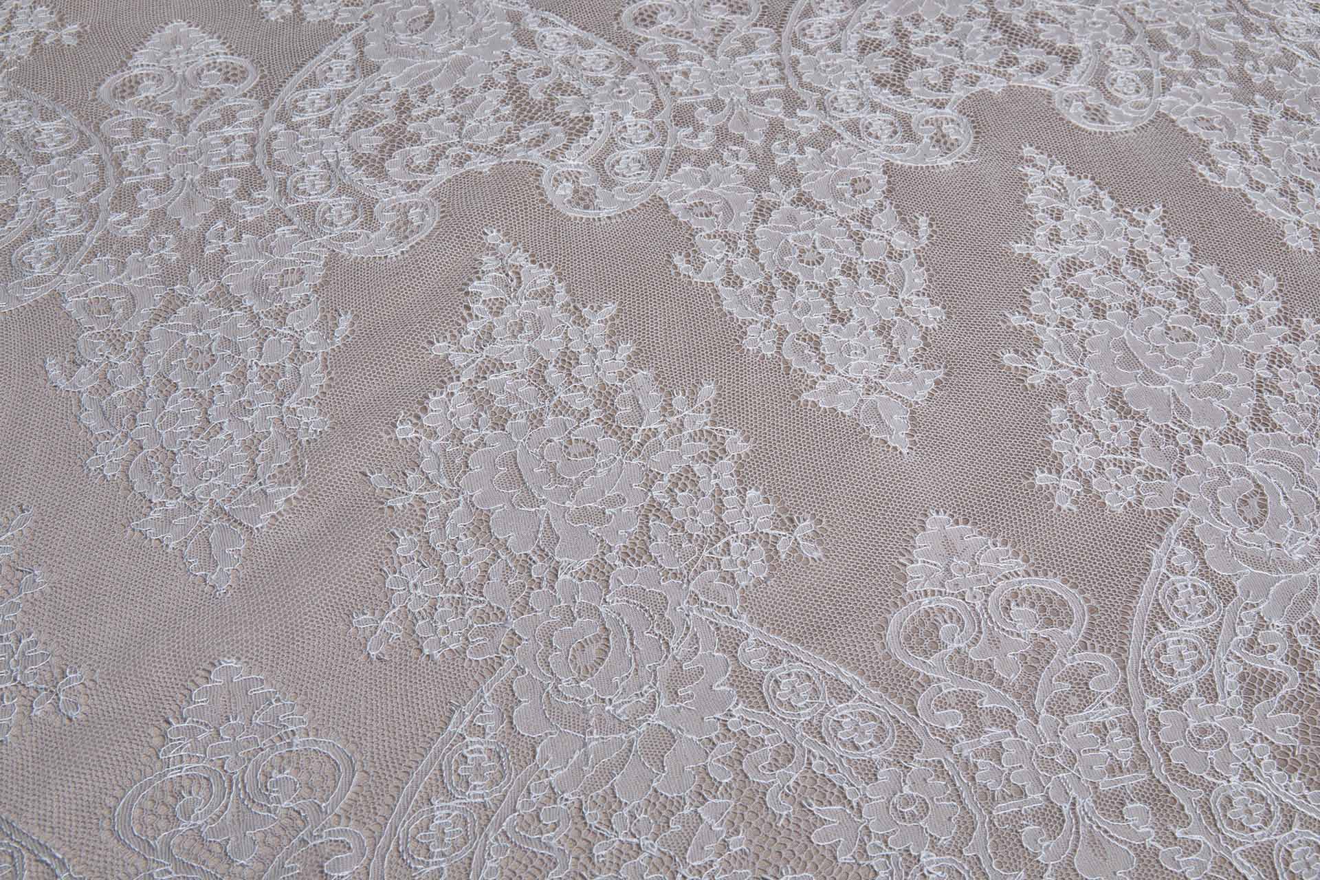 Floral Chantilly Lace - Ivory Double Scallop fabric, image 7 of 10