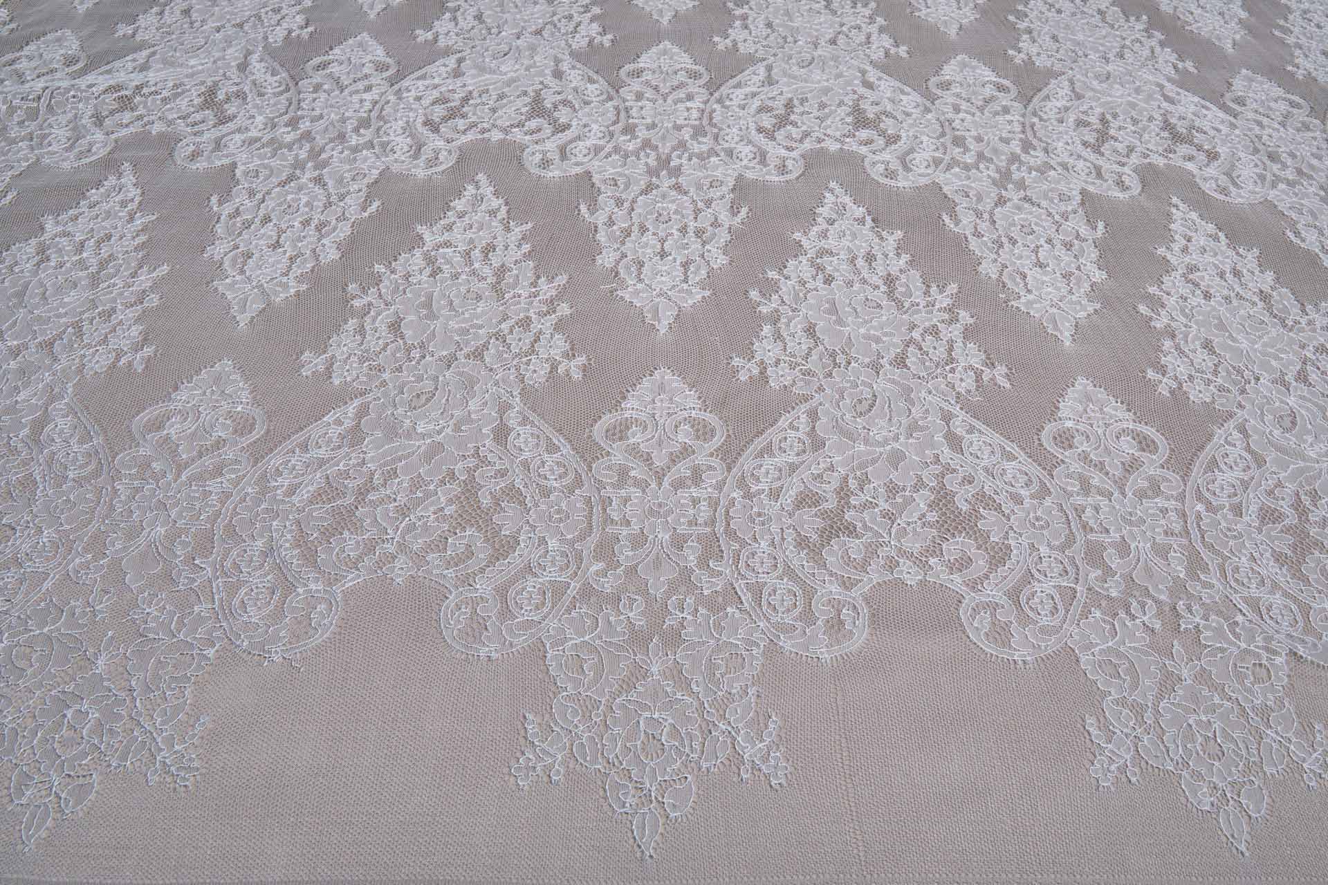 Floral Chantilly Lace - Ivory Double Scallop fabric, image 8 of 10