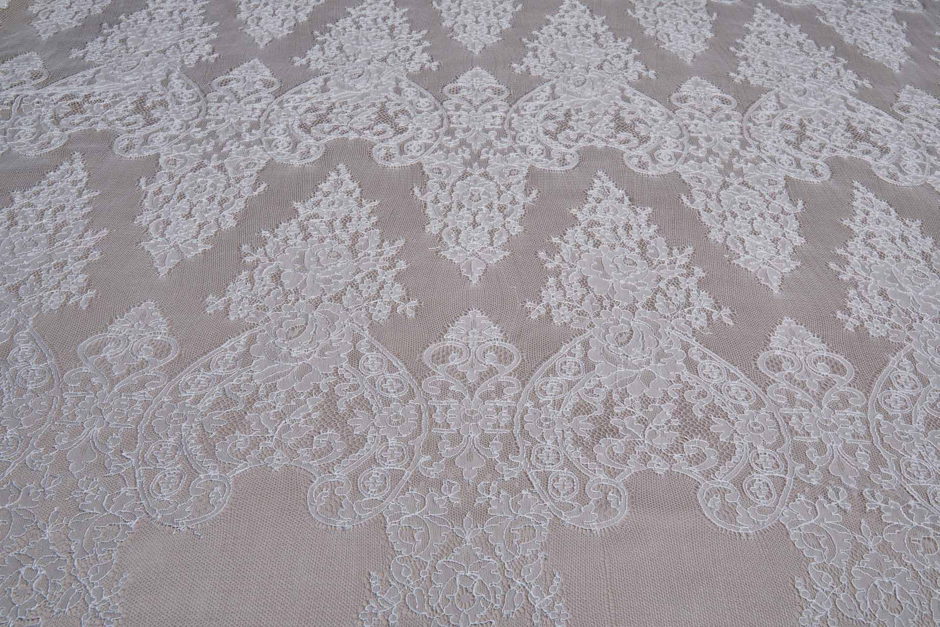 Floral Chantilly Lace - Ivory Double Scallop fabric, image 9 of 10