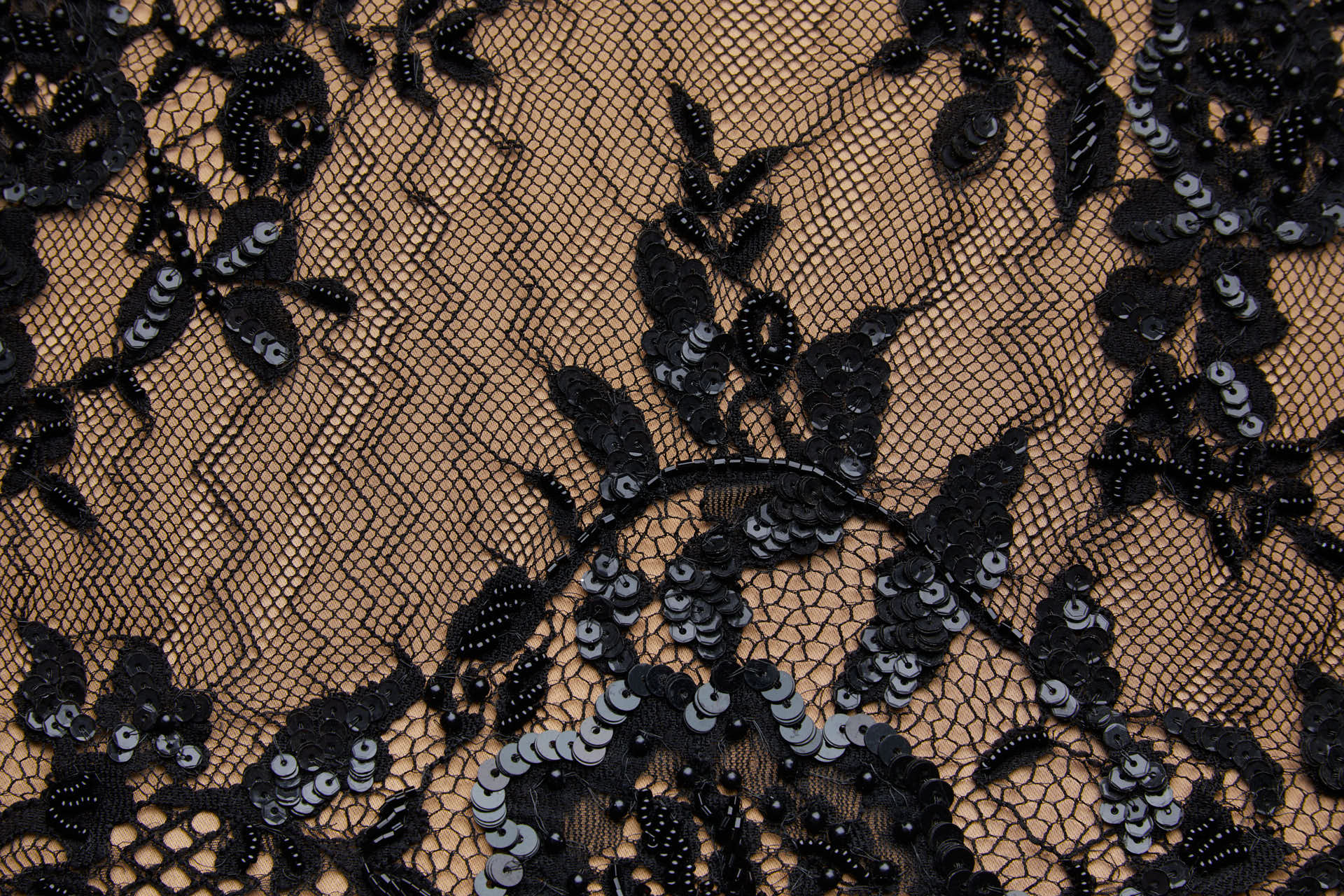 Lines and Flowers Beaded Lace in Black fabric, image 6 of 9