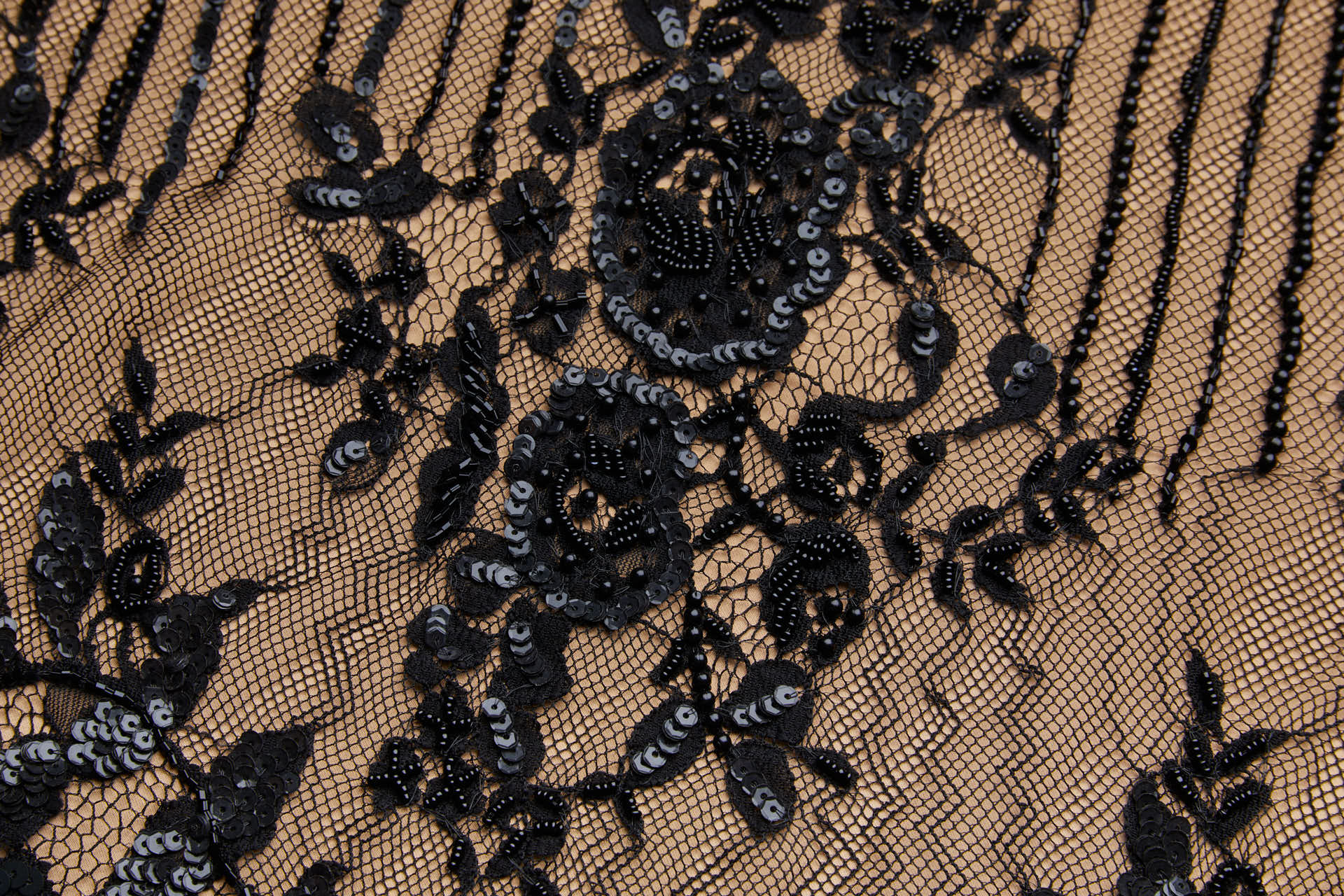 Lines and Flowers Beaded Lace in Black fabric, image 9 of 9