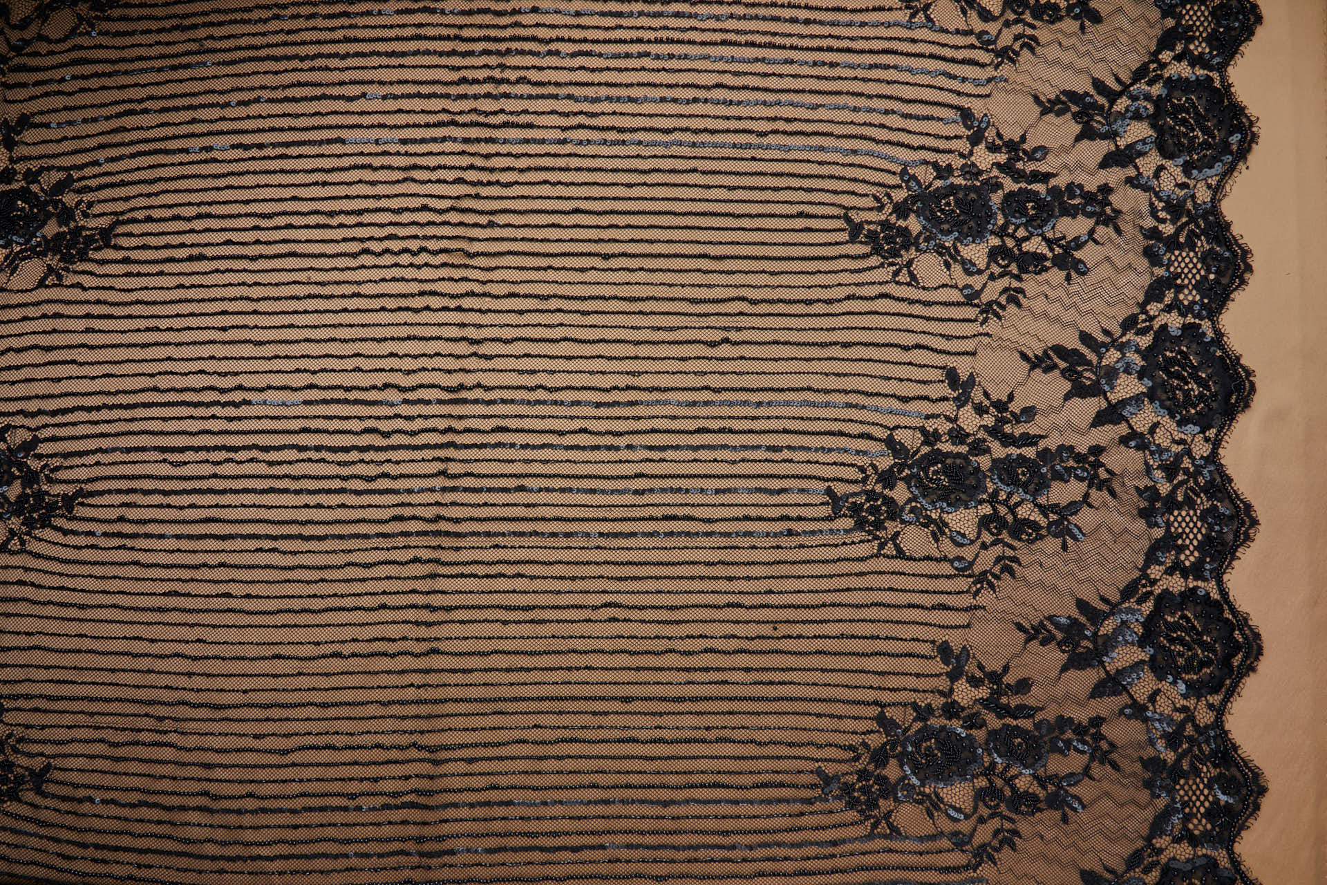 Lines and Flowers Beaded Lace in Black fabric, image 7 of 9