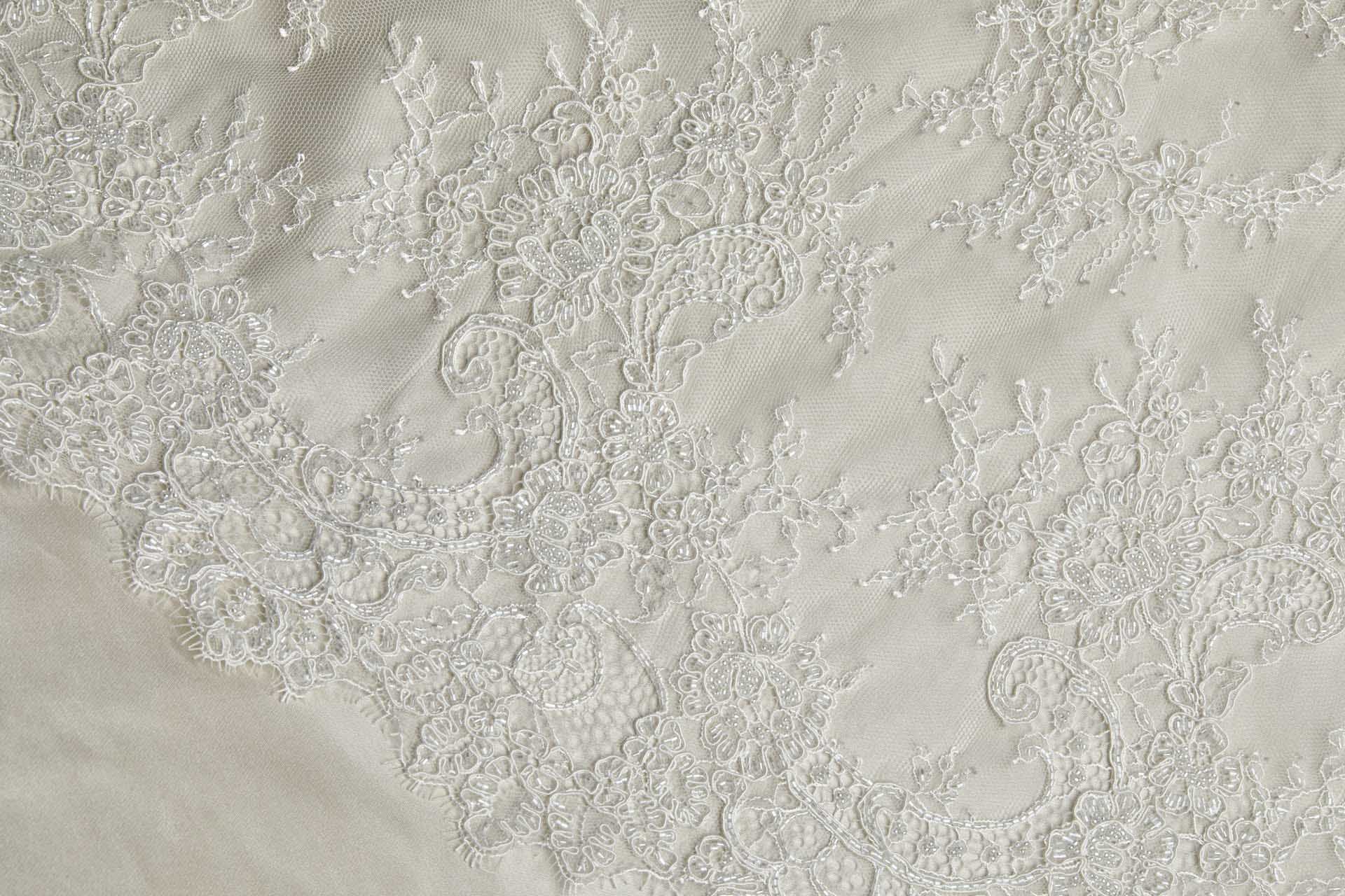 Corded, Beaded and Sequinned Chantilly Lace Double Border in Ivory fabric, image 10 of 13