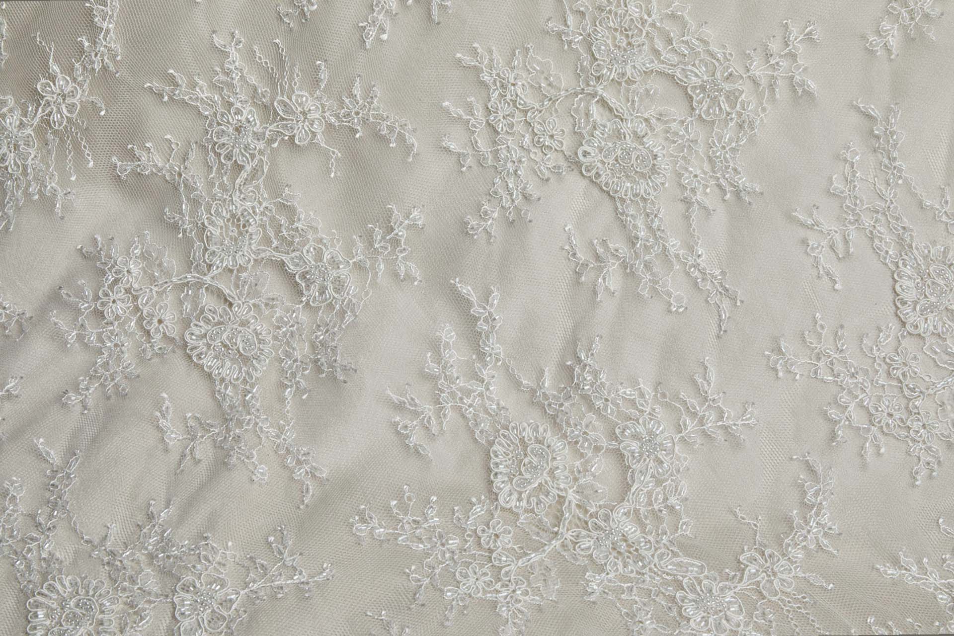 Corded, Beaded and Sequinned Chantilly Lace Double Border in Ivory fabric, image 7 of 13