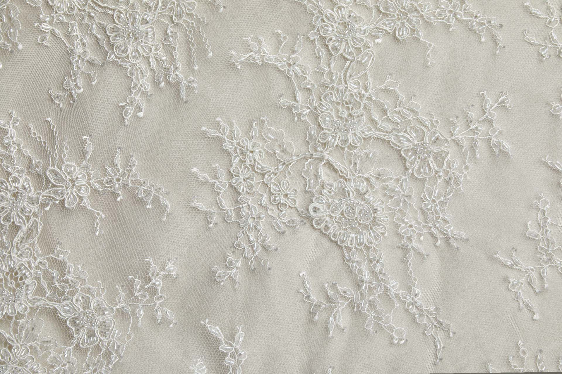 Corded, Beaded and Sequinned Chantilly Lace Double Border in Ivory fabric, image 8 of 13