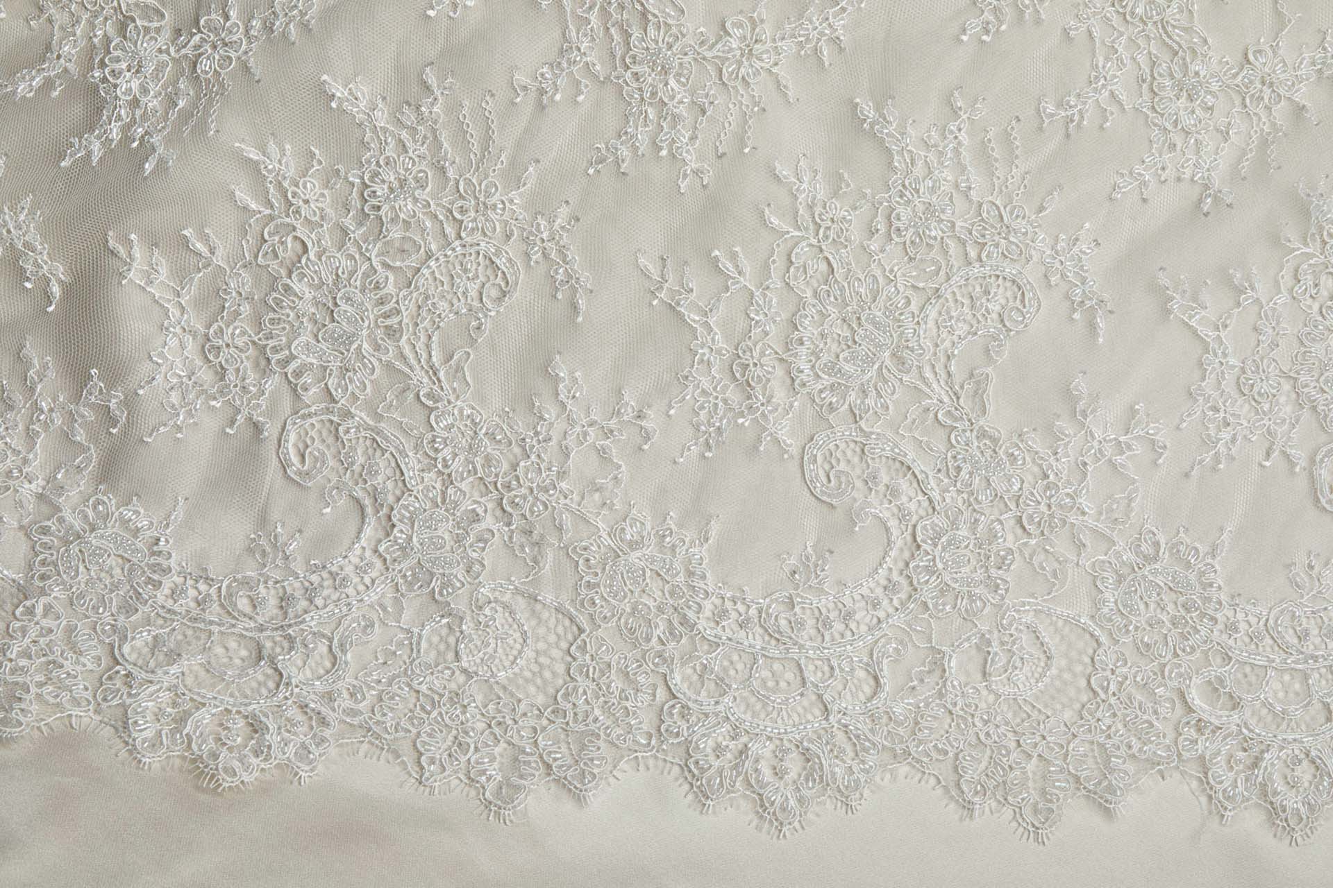 Corded, Beaded and Sequinned Chantilly Lace Double Border in Ivory fabric, image 9 of 13