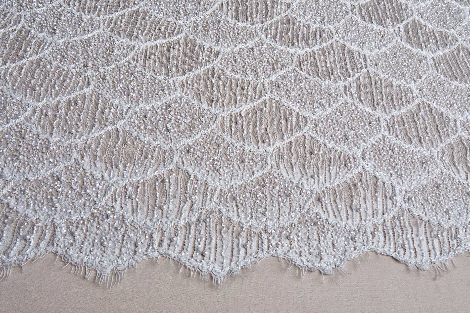 Delicate Mermaid Scales Embroidered Lace - Ivory fabric, image 15 of 15