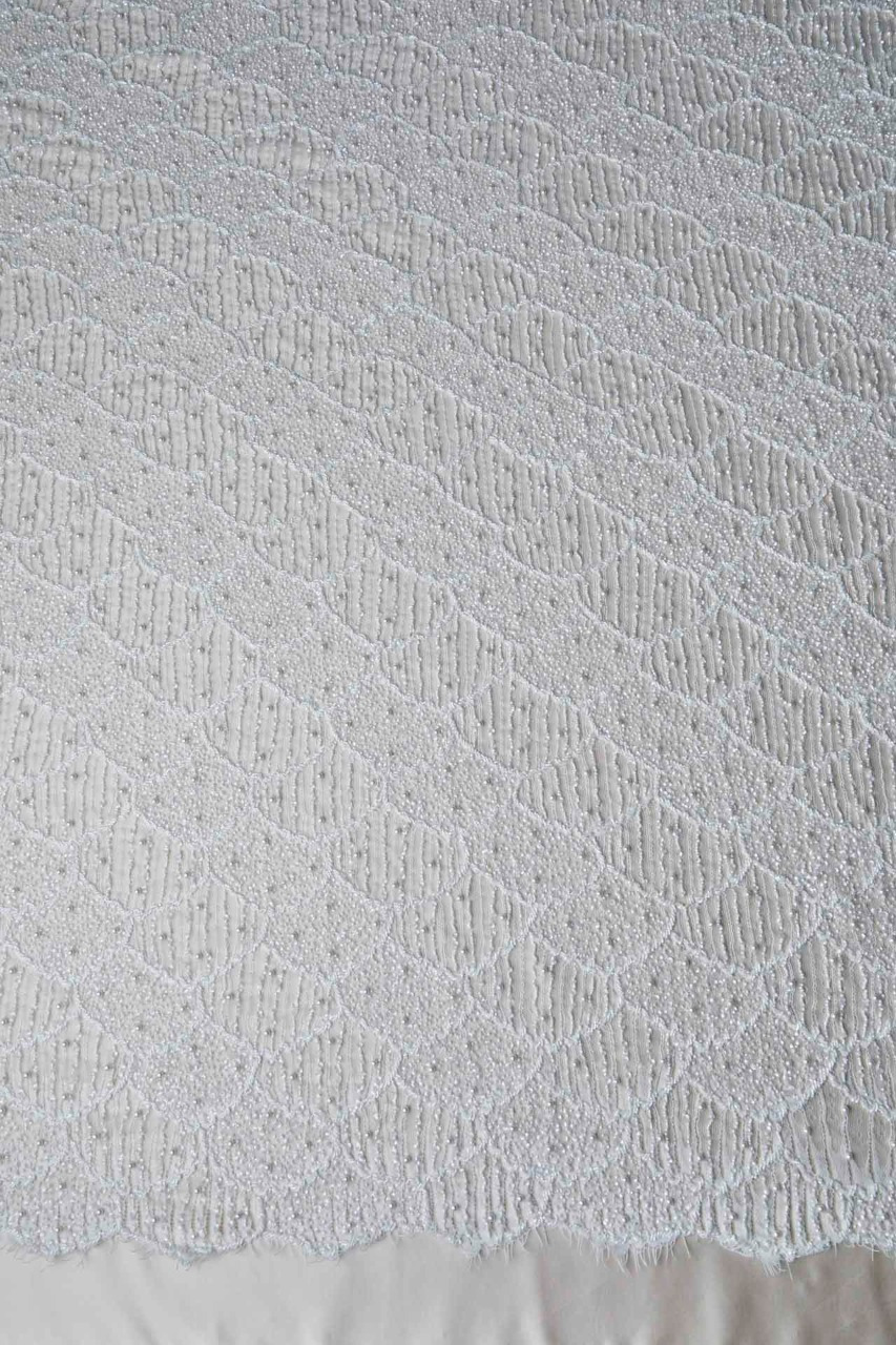 Delicate Mermaid Scales Embroidered Lace - Ivory fabric, image 12 of 15