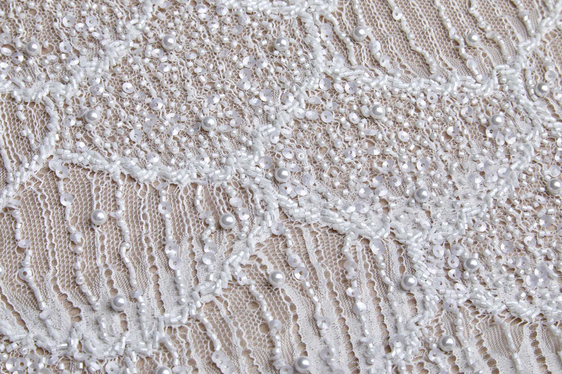 Delicate Mermaid Scales Embroidered Lace - Ivory fabric, image 4 of 15