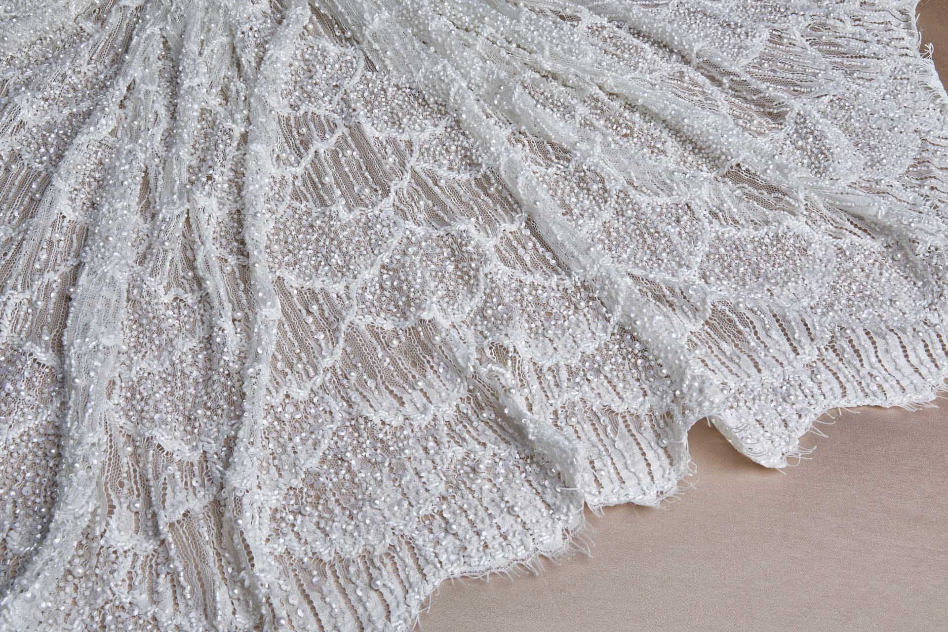Delicate Mermaid Scales Embroidered Lace - Ivory fabric