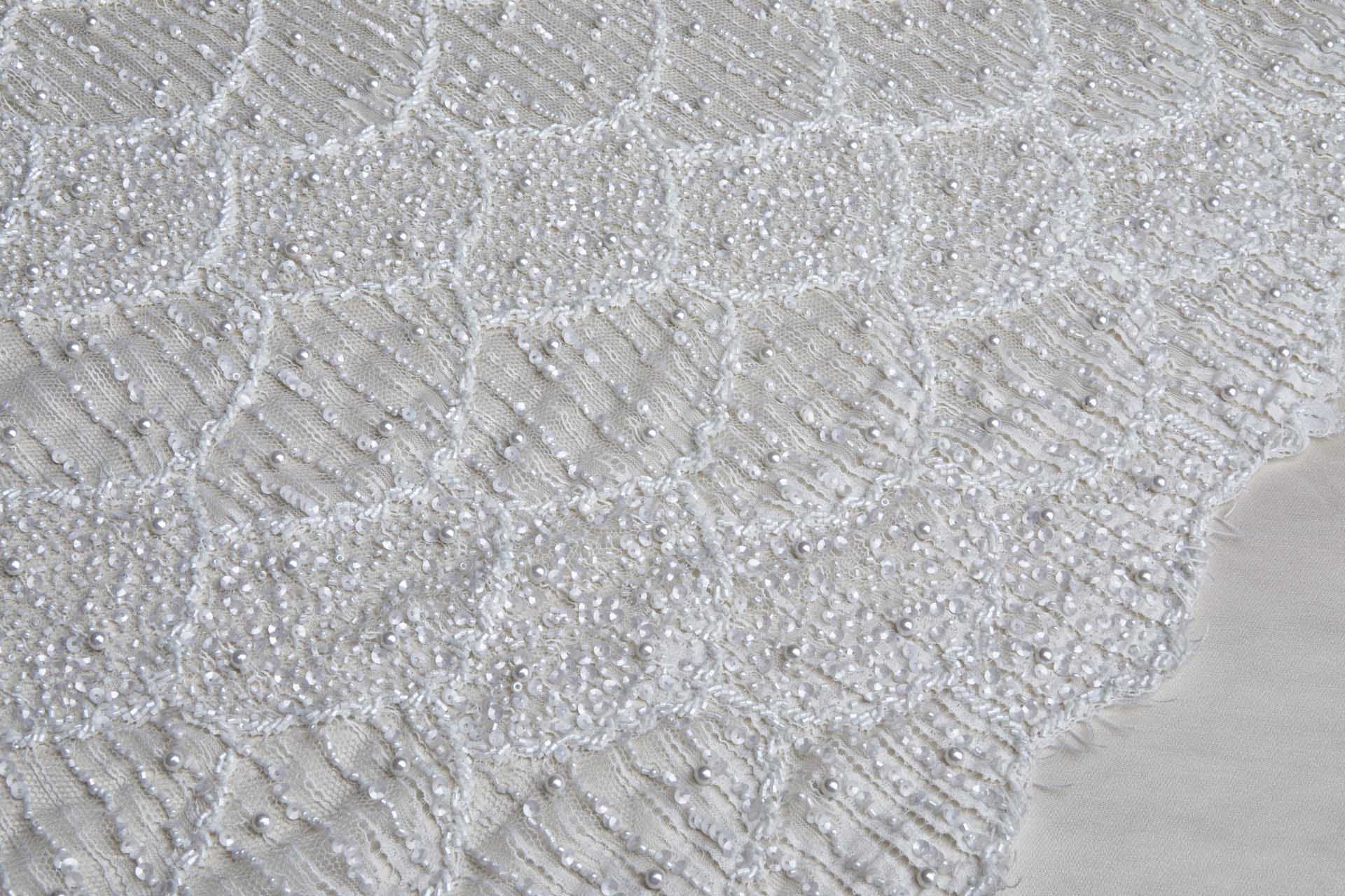 Delicate Mermaid Scales Embroidered Lace - Ivory fabric, image 5 of 15