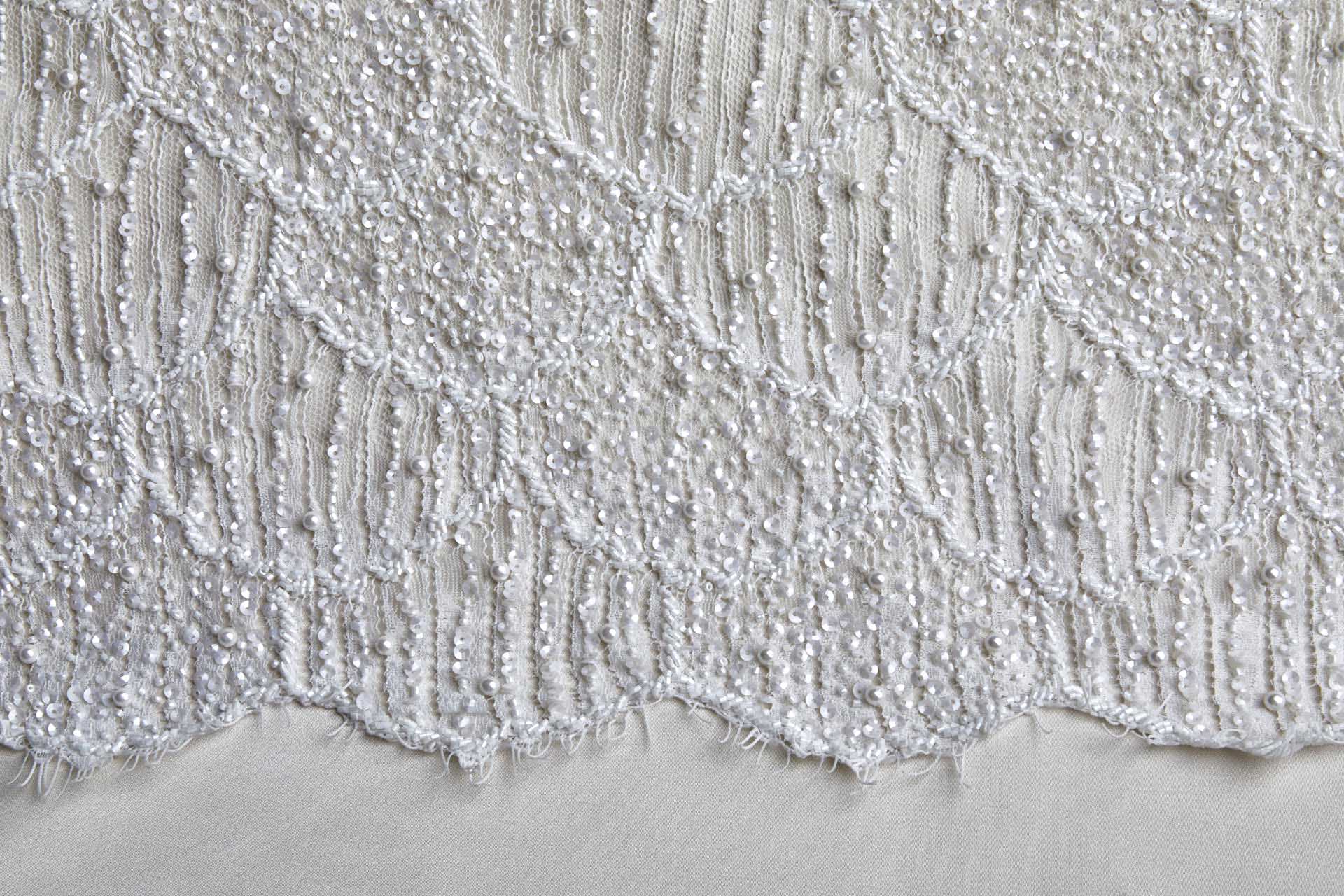 Delicate Mermaid Scales Embroidered Lace - Ivory fabric, image 6 of 15