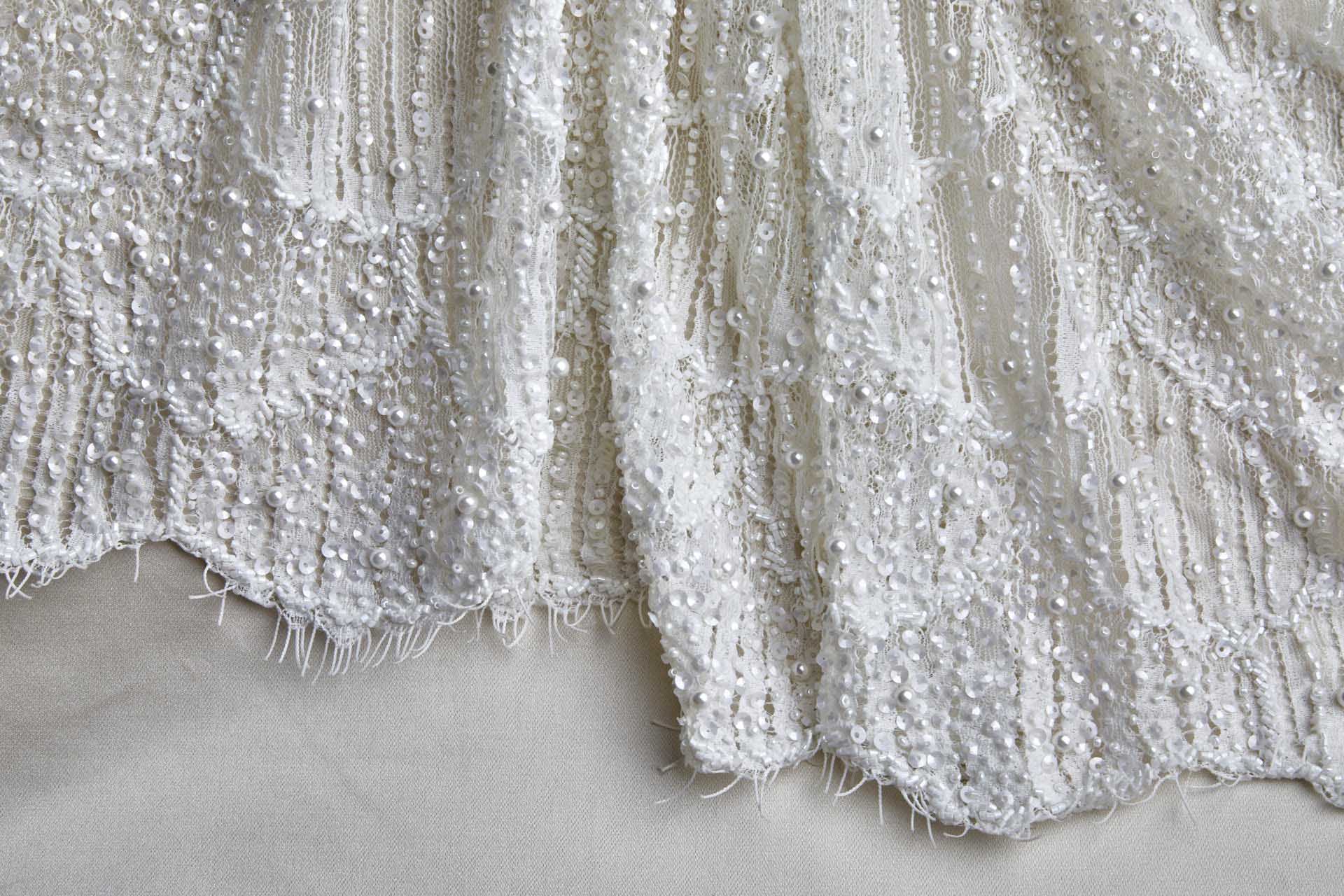 Delicate Mermaid Scales Embroidered Lace - Ivory fabric, image 8 of 15