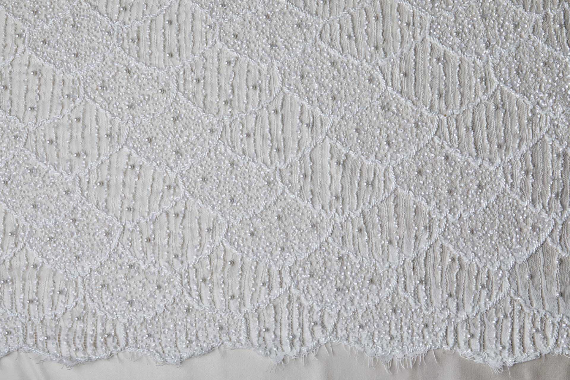 Delicate Mermaid Scales Embroidered Lace - Ivory fabric, image 9 of 15