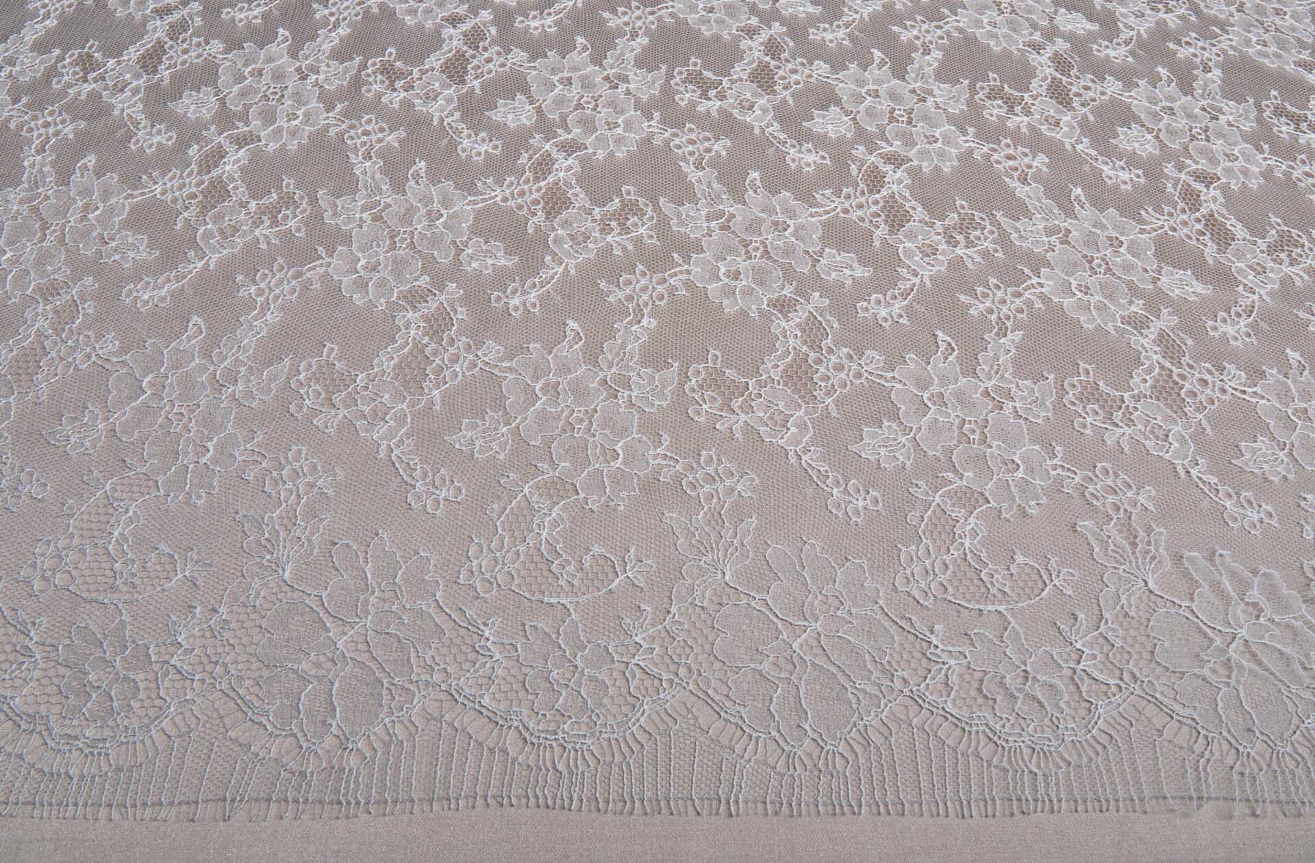 Delicate Floral Chantilly Lace - Vintage Ivory Double Scallop fabric, image 9 of 9