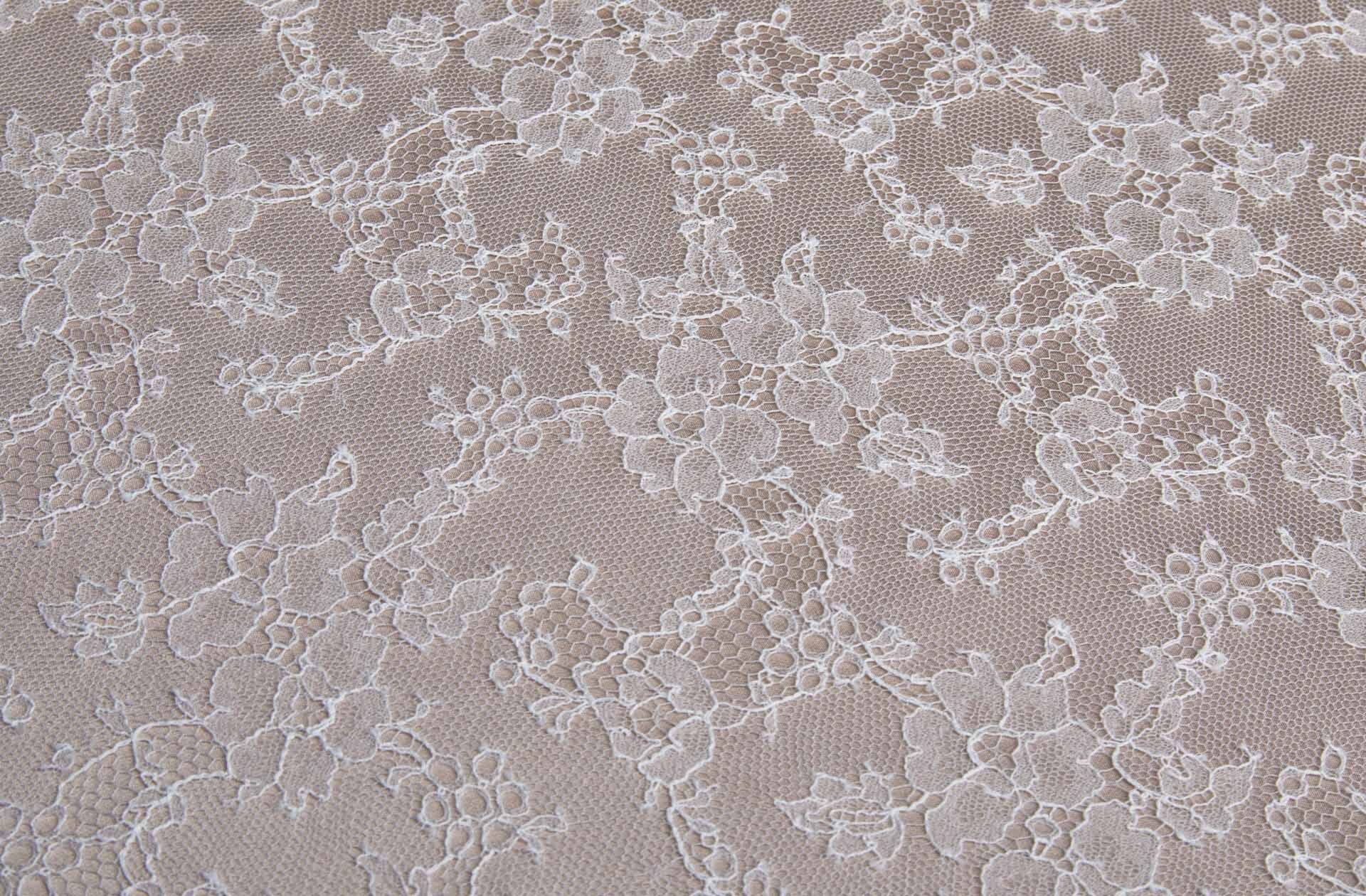 Delicate Floral Chantilly Lace - Vintage Ivory Double Scallop fabric, image 2 of 9