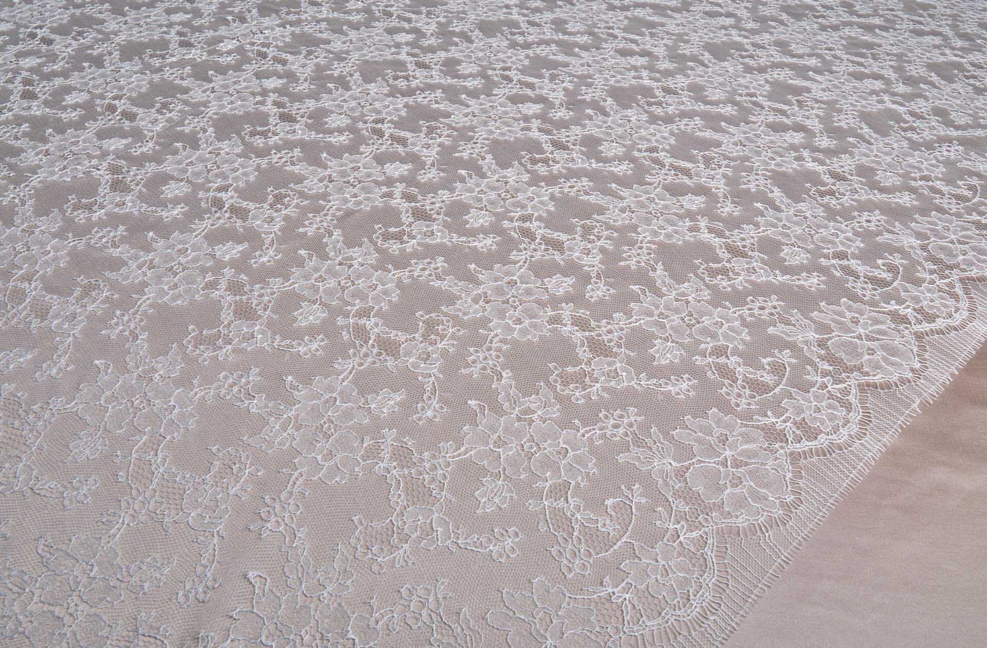 Delicate Floral Chantilly Lace - Vintage Ivory Double Scallop fabric, image 5 of 9