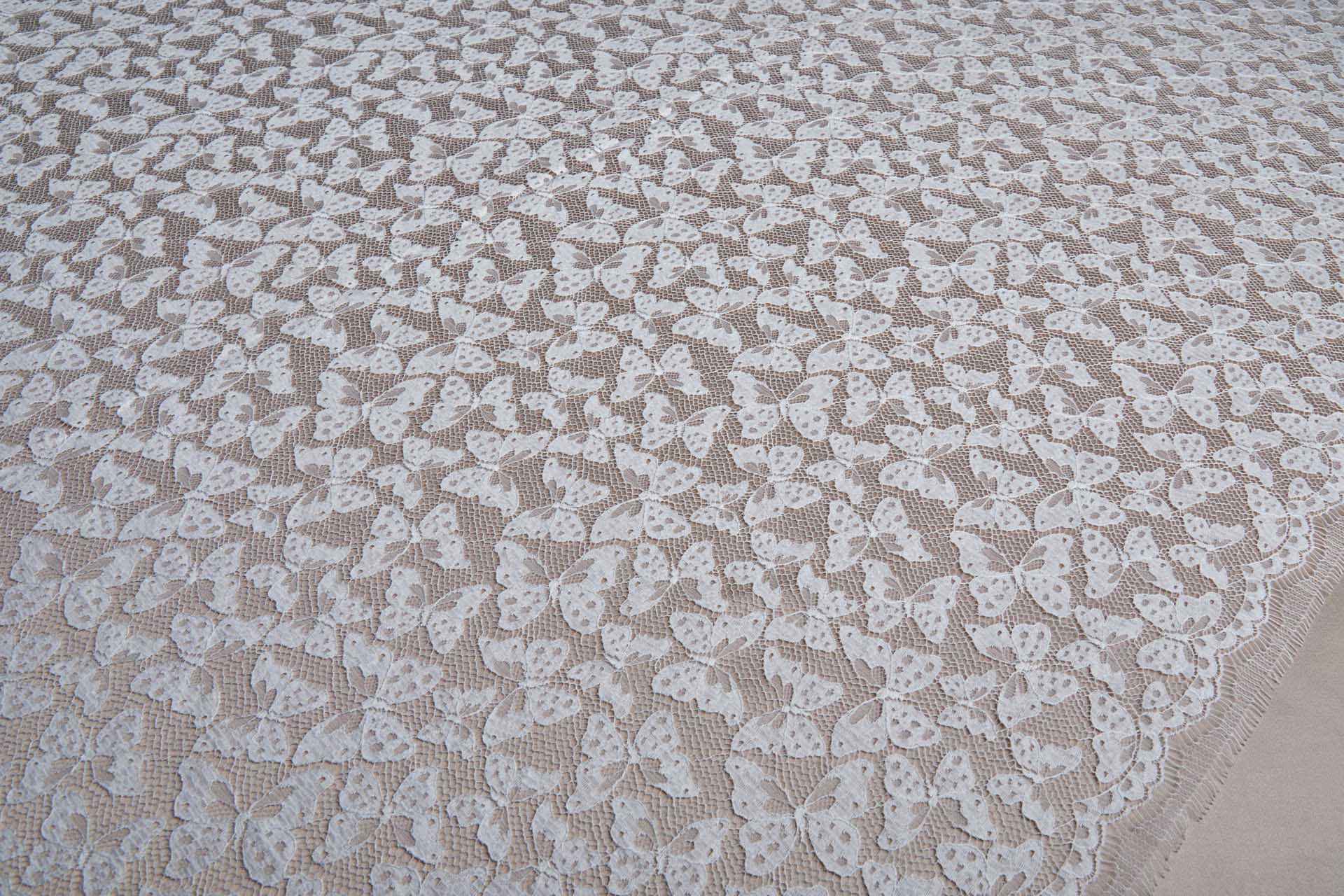 French Leavers Lace with Butterflies - Ivory fabric, image 5 of 9