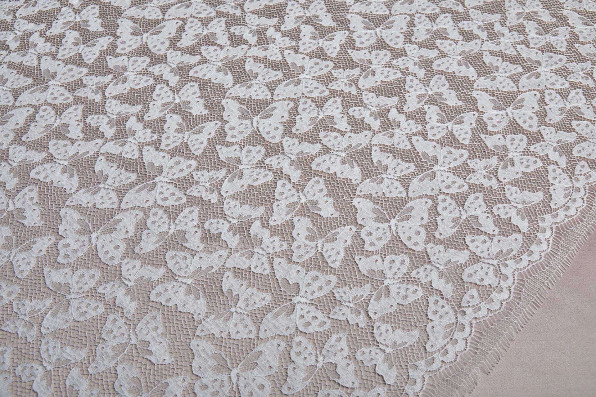 French Leavers Lace with Butterflies - Ivory fabric, image 6 of 9